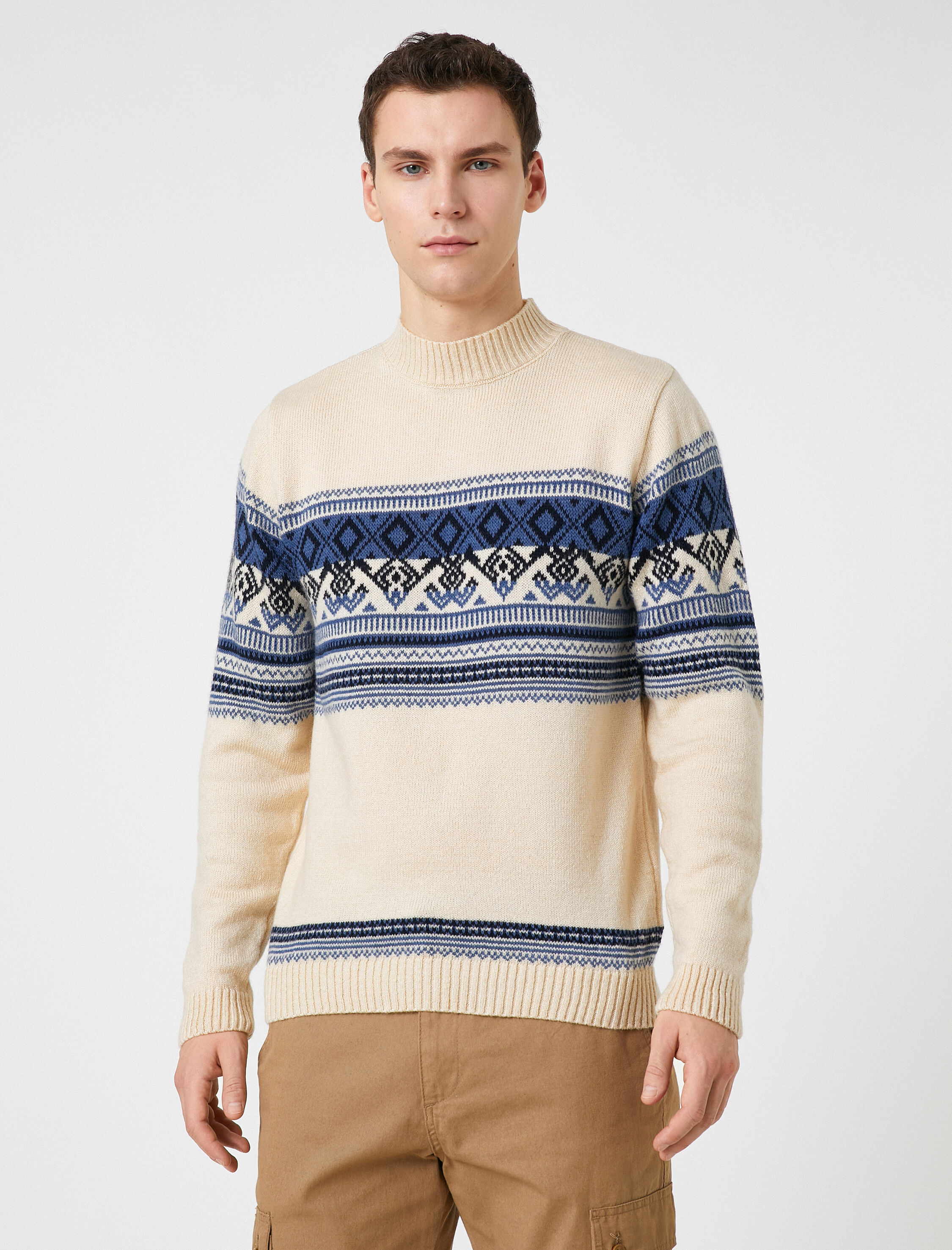   Triko Kazak Yarım Balıkçı Yaka Etnik Temalı