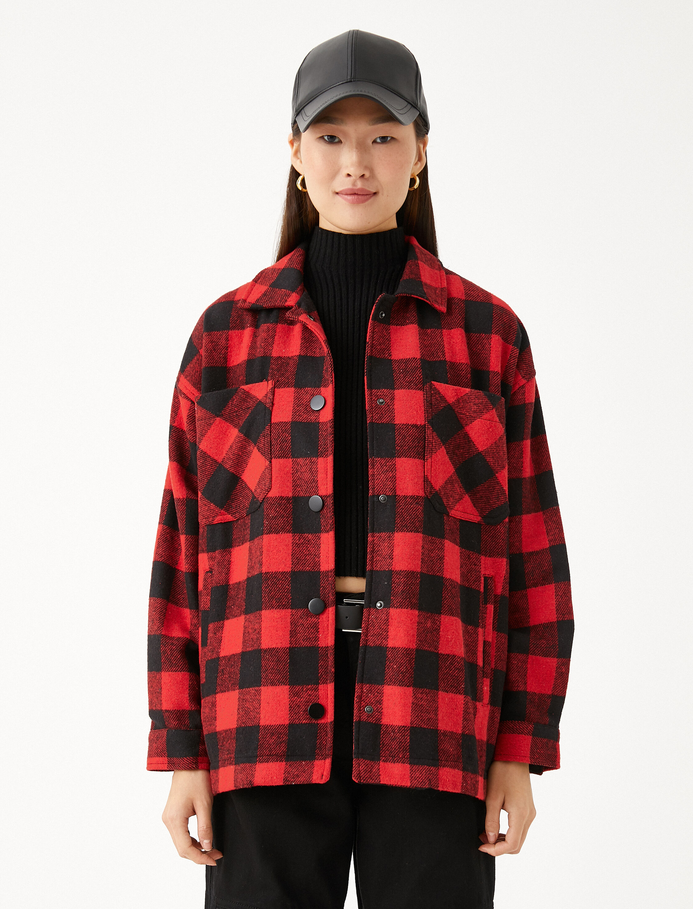   Oversize Gömlek Ceket Cep Detaylı Çıtçıtlı