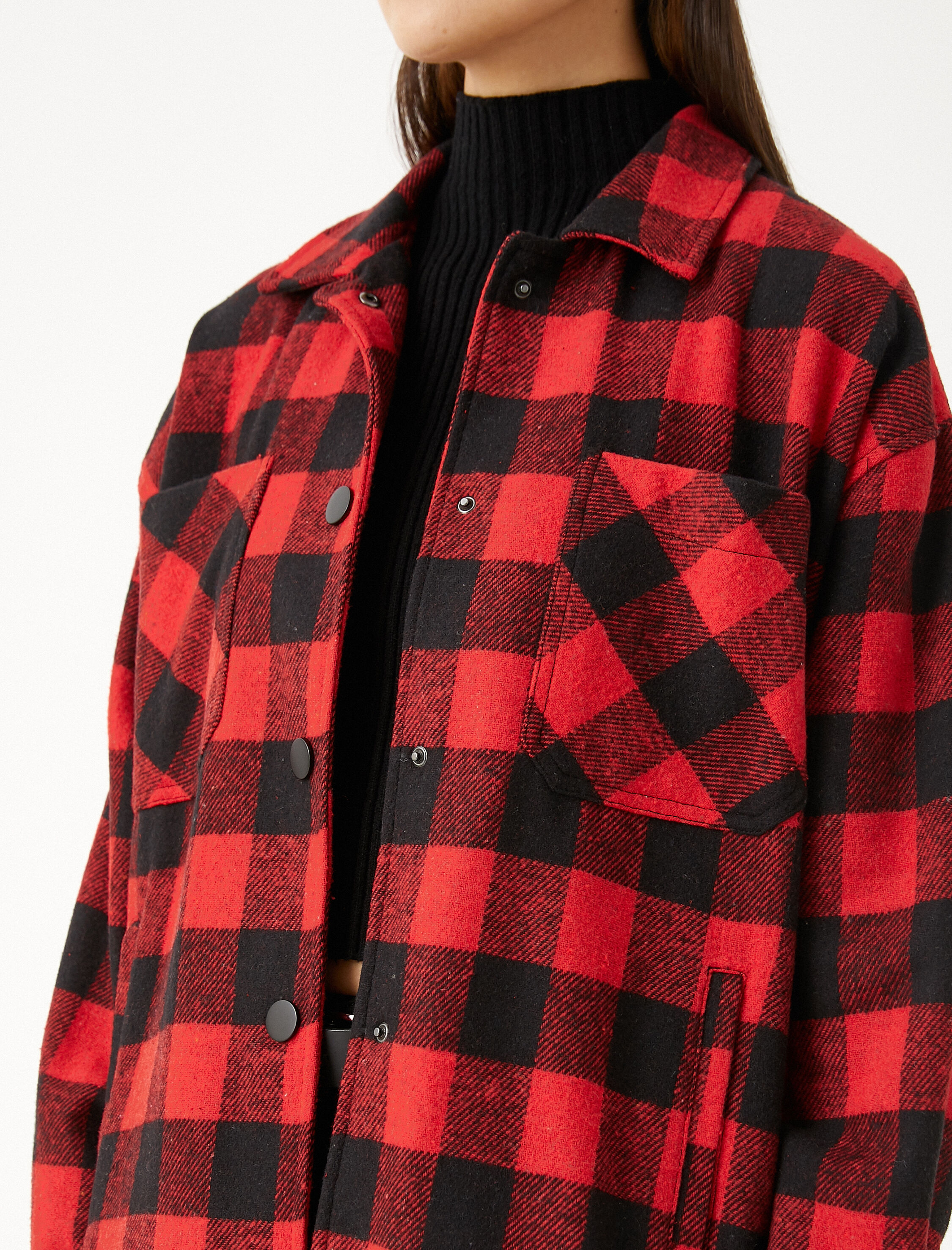   Oversize Gömlek Ceket Cep Detaylı Çıtçıtlı