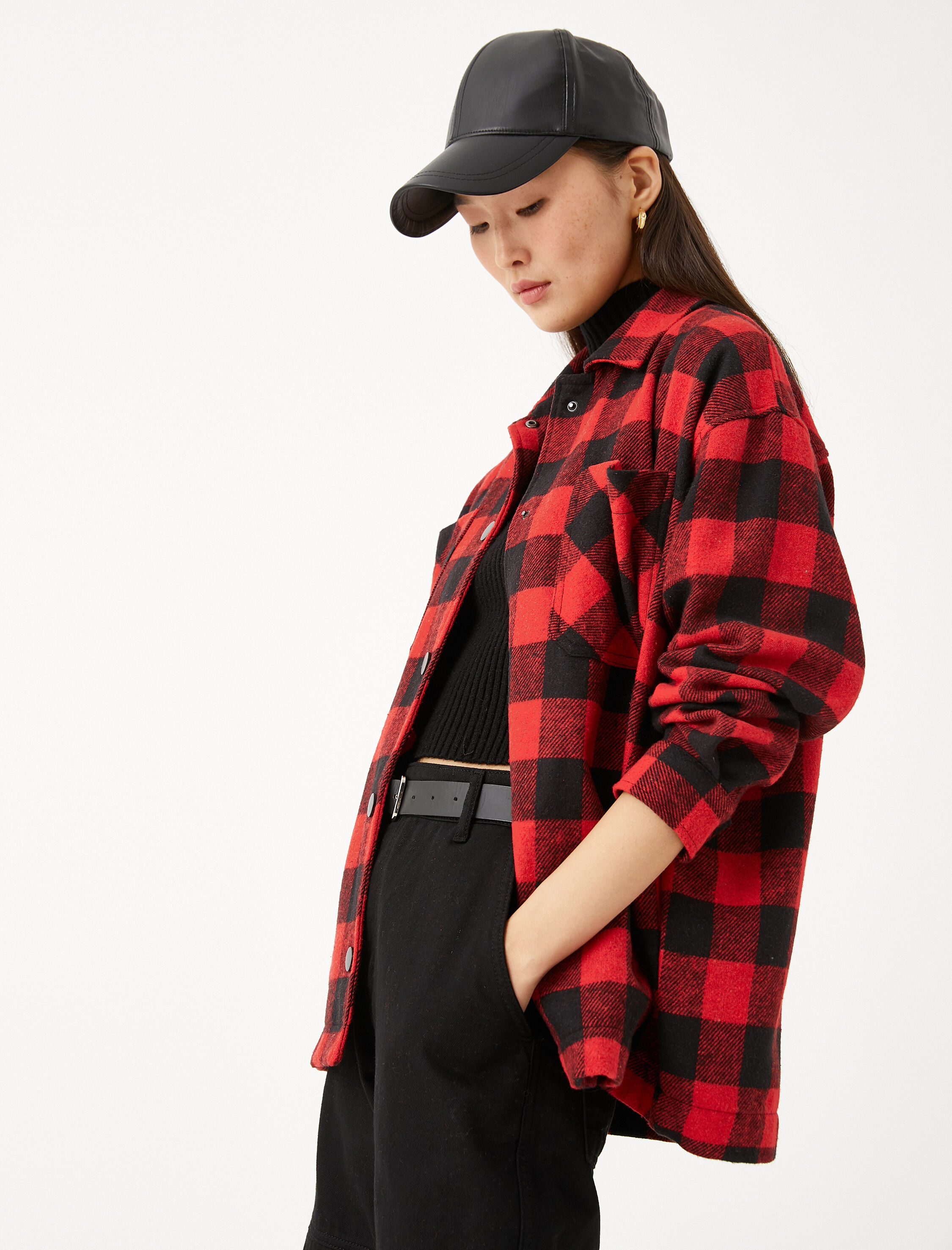   Oversize Gömlek Ceket Cep Detaylı Çıtçıtlı