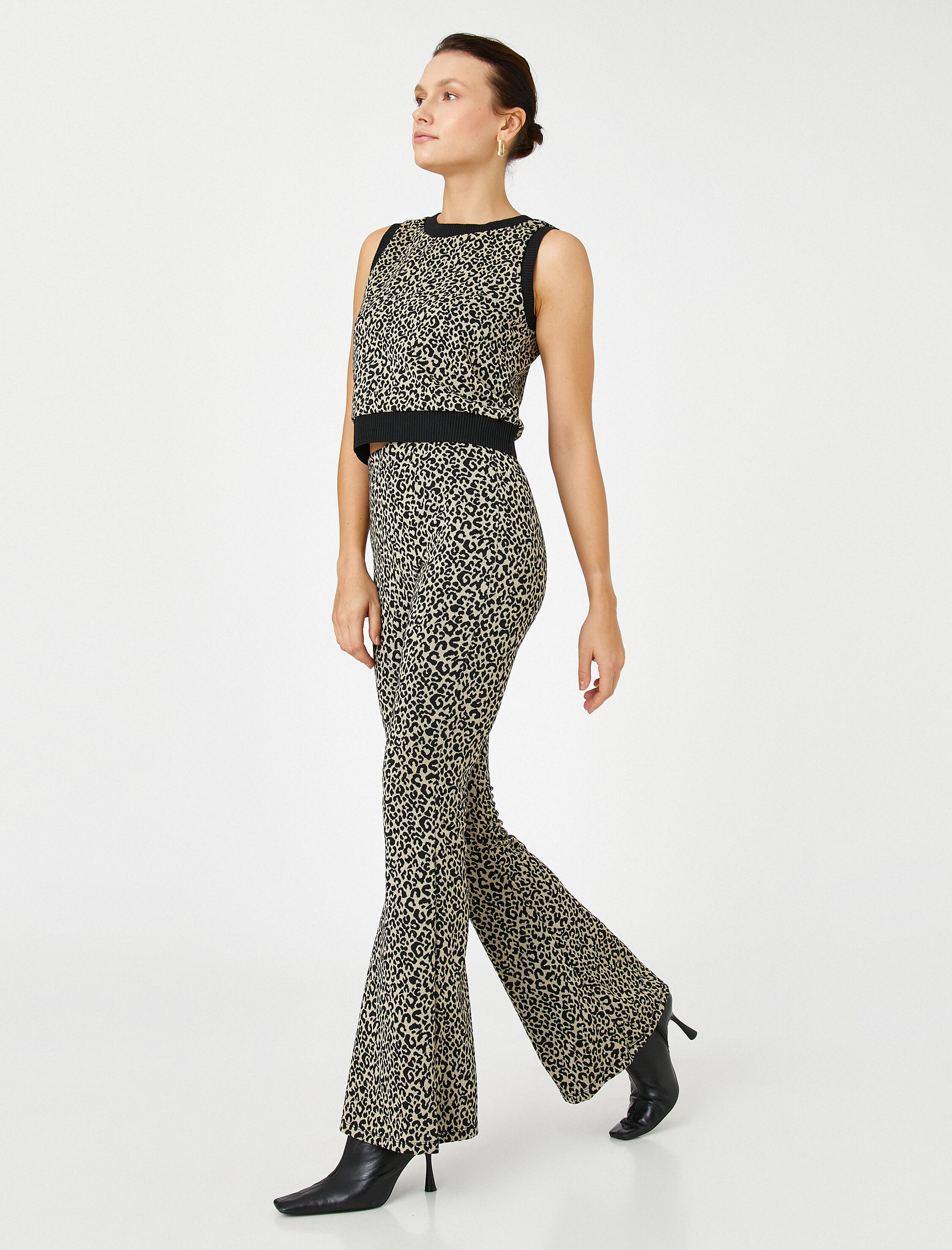   Leopar Desenli İspanyol Paça Tayt