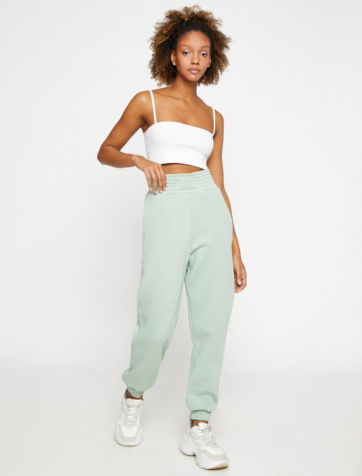  Şardonlu Jogger Eşofman Altı Yüksek Bel Cep Detaylı