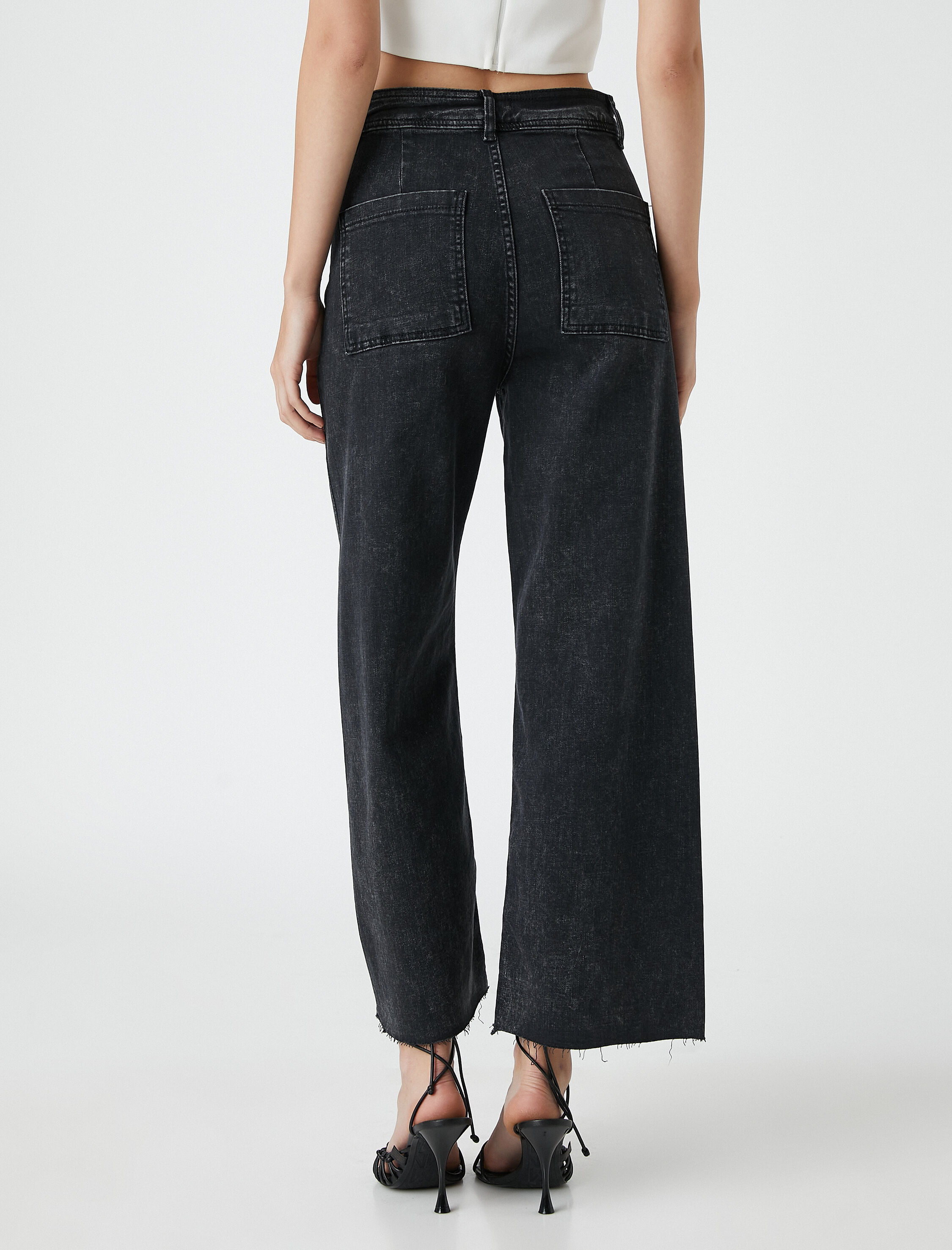   Geniş Kısa Paça Kot Pantolon Rahat Kesim- Sandra Jean