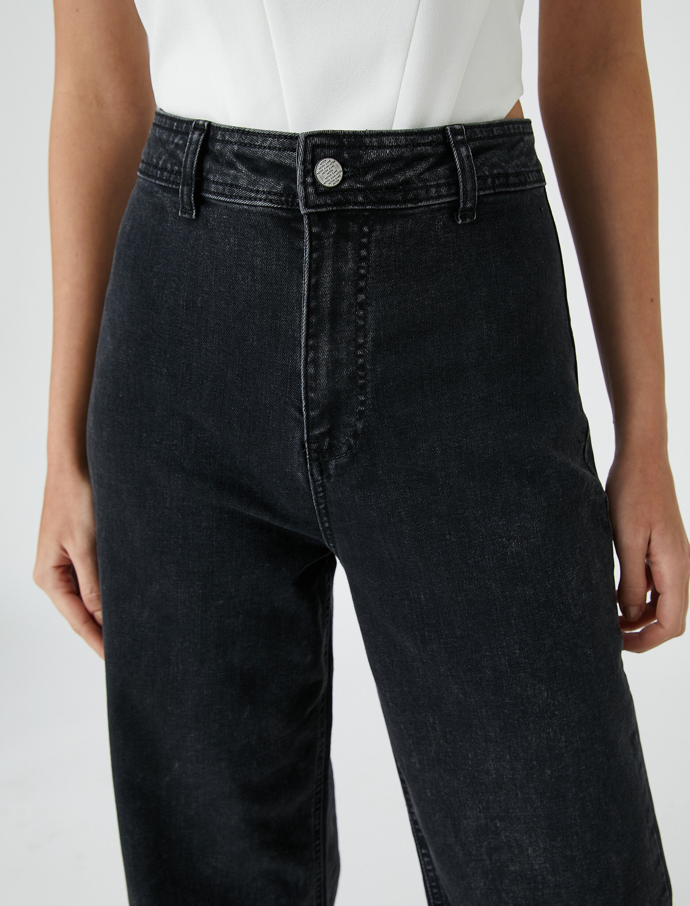   Geniş Kısa Paça Kot Pantolon Rahat Kesim- Sandra Jean