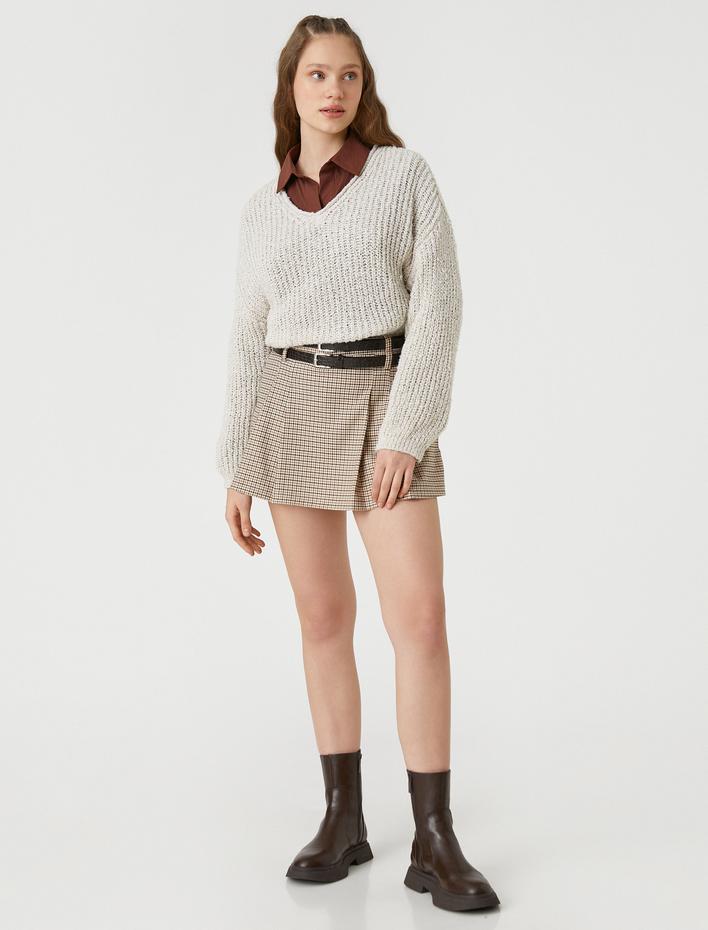  Örgü Triko Kazak V Yaka Uzun Kollu