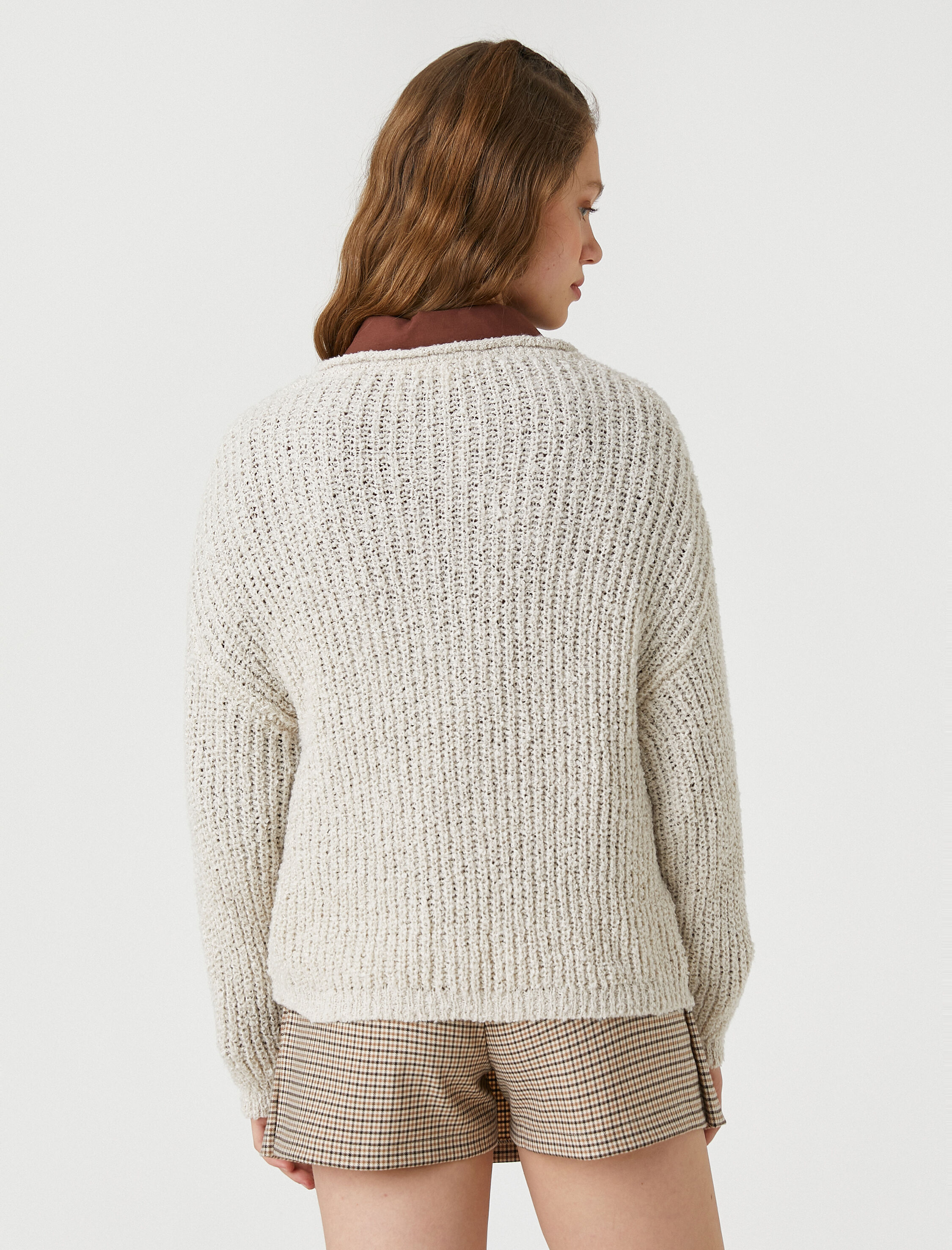   Örgü Triko Kazak V Yaka Uzun Kollu