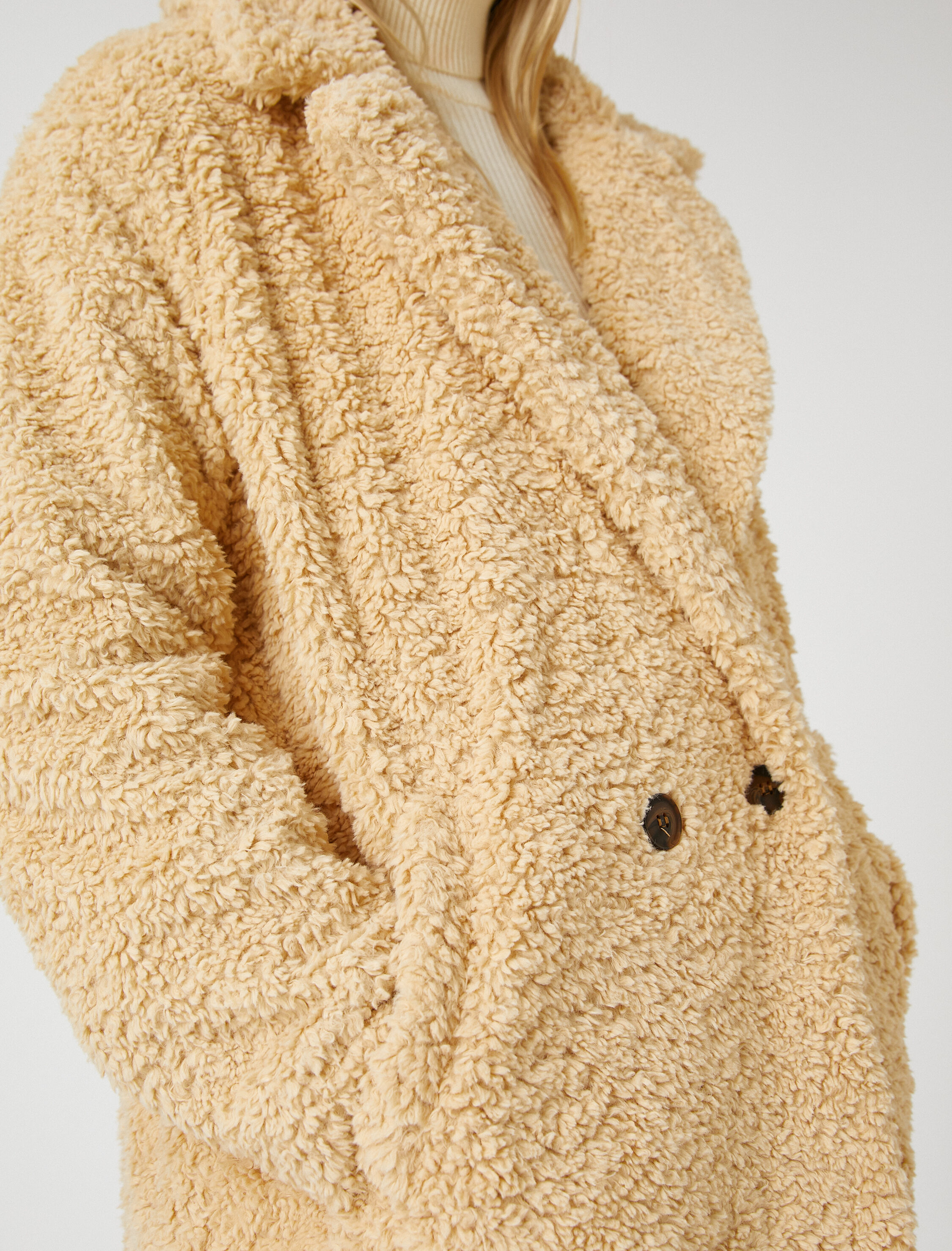   Kruvaze Oversize Peluş Kısa Kaban