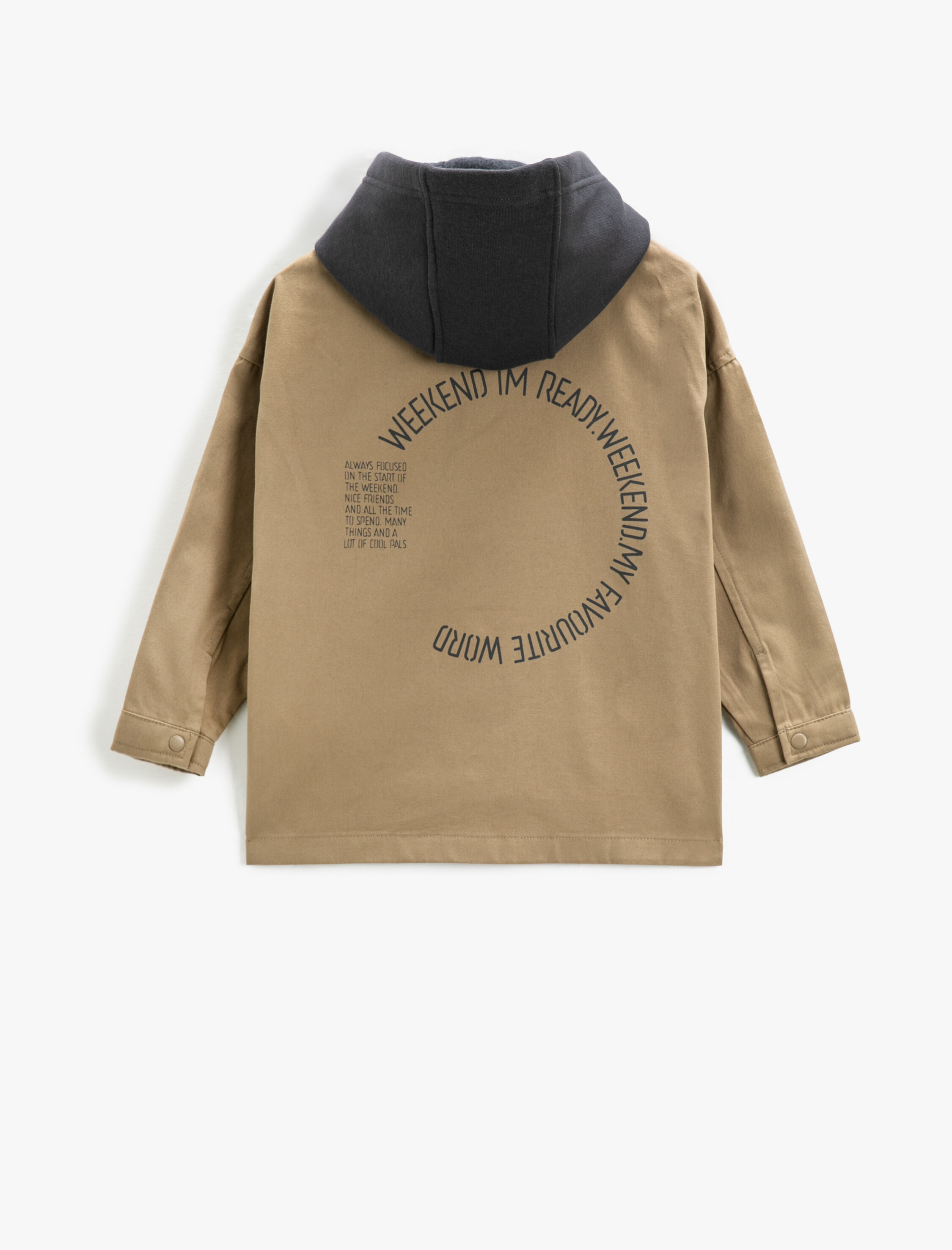 Erkek Çocuk Gömlek Ceket Kapşonlu  Oversize Cepli Arkası Baskılı Pamuklu