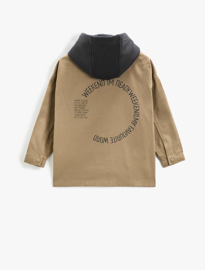 Erkek Çocuk Gömlek Ceket Kapşonlu  Oversize Cepli Arkası Baskılı Pamuklu