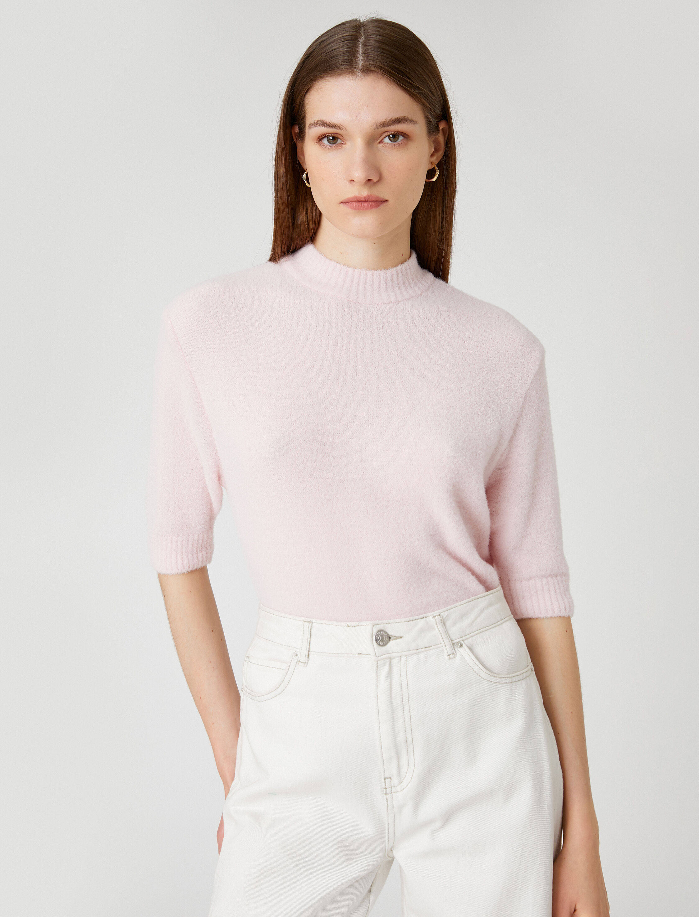 Yumuşak Dokulu Kazak Kısa Kollu Yarım Balıkçı Yaka