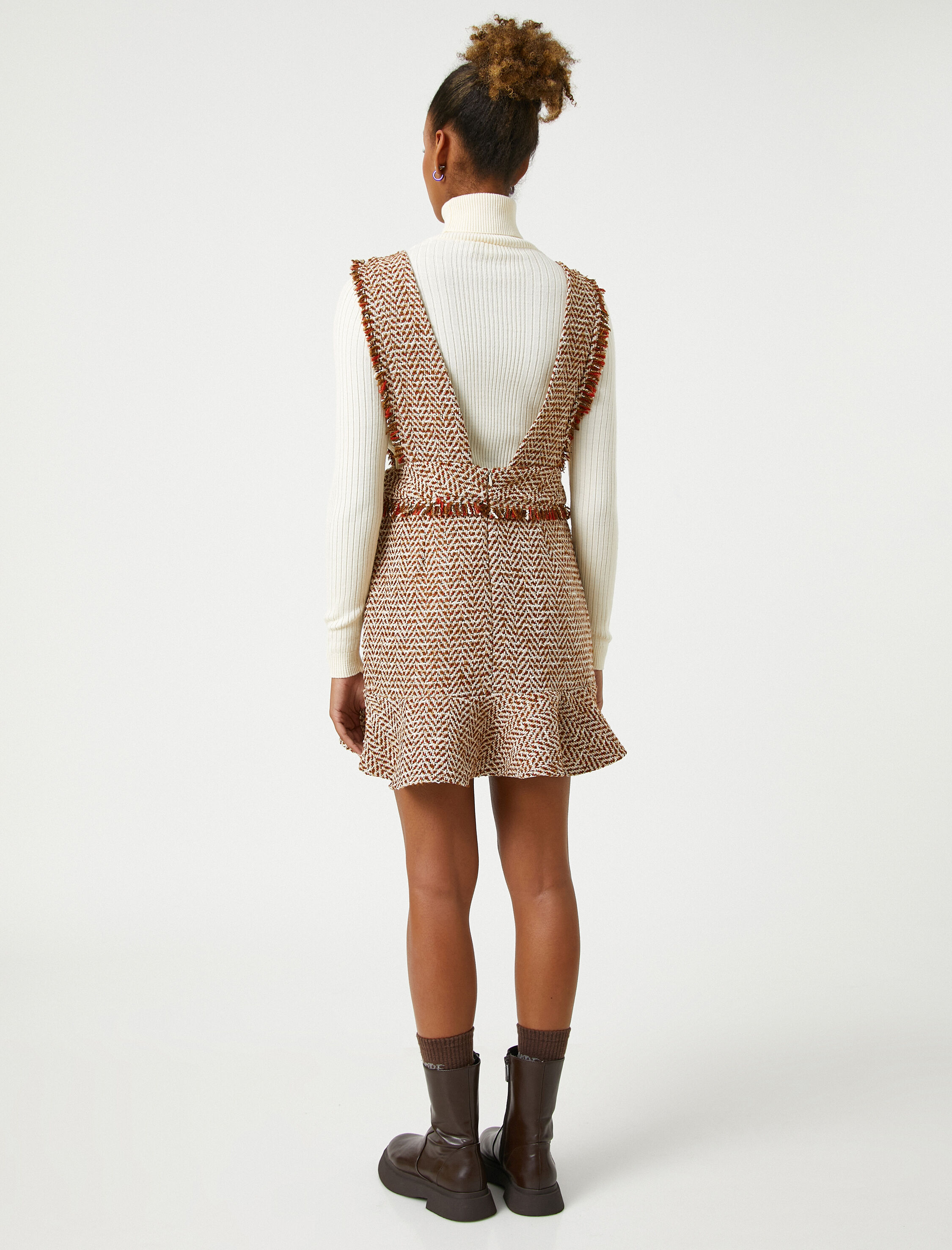   Tüvit Salopet Elbise Jile Fırfırlı Kalın Askılı Desenli