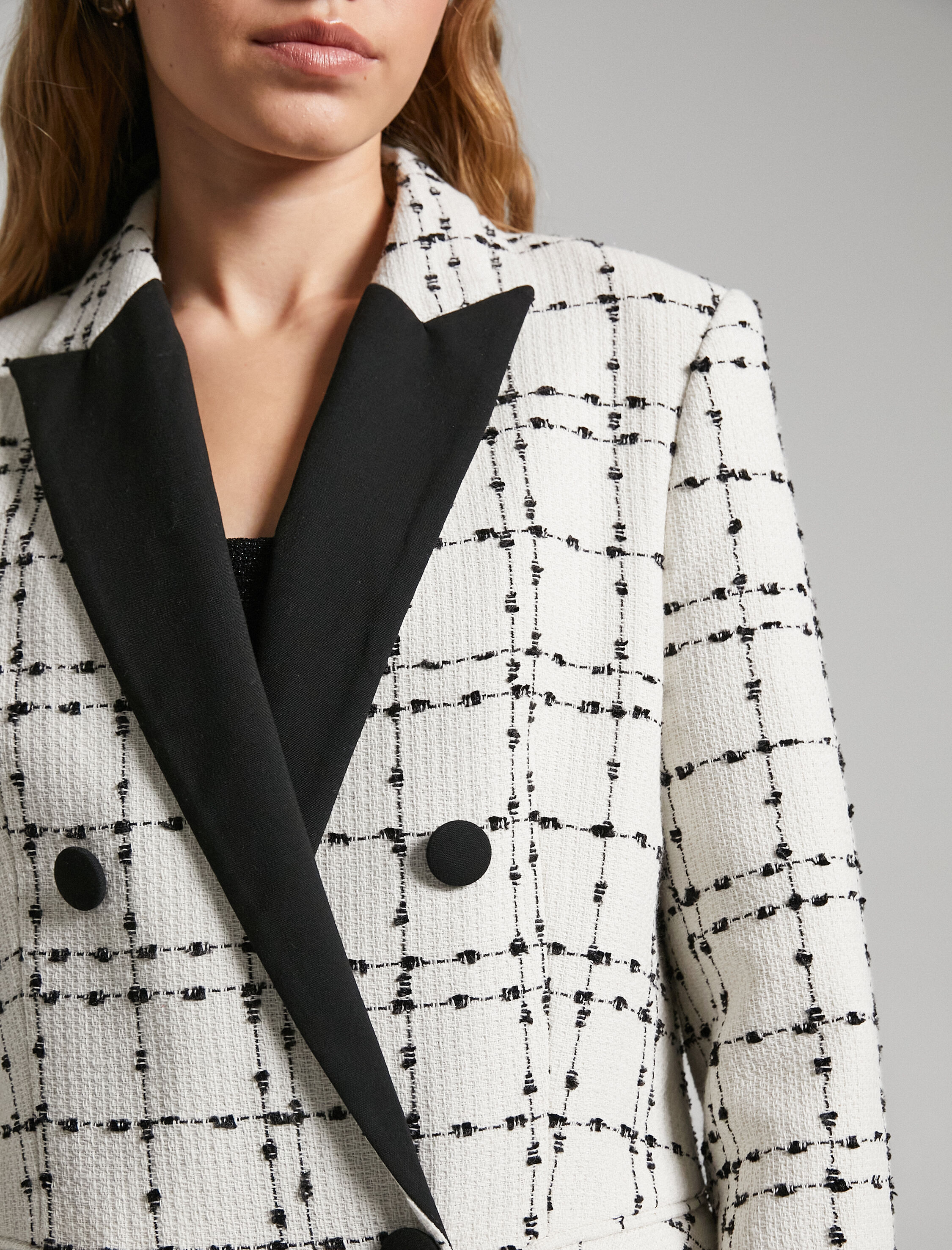   Tüvit Blazer Ceket Kruvaze Düğmeli Kontrast Detaylı