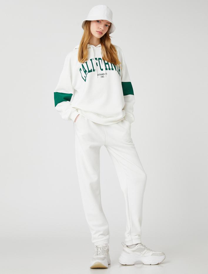  Şardonlu Kolej Sweatshirt Kapüşonlu İşlemeli Uzun Kollu