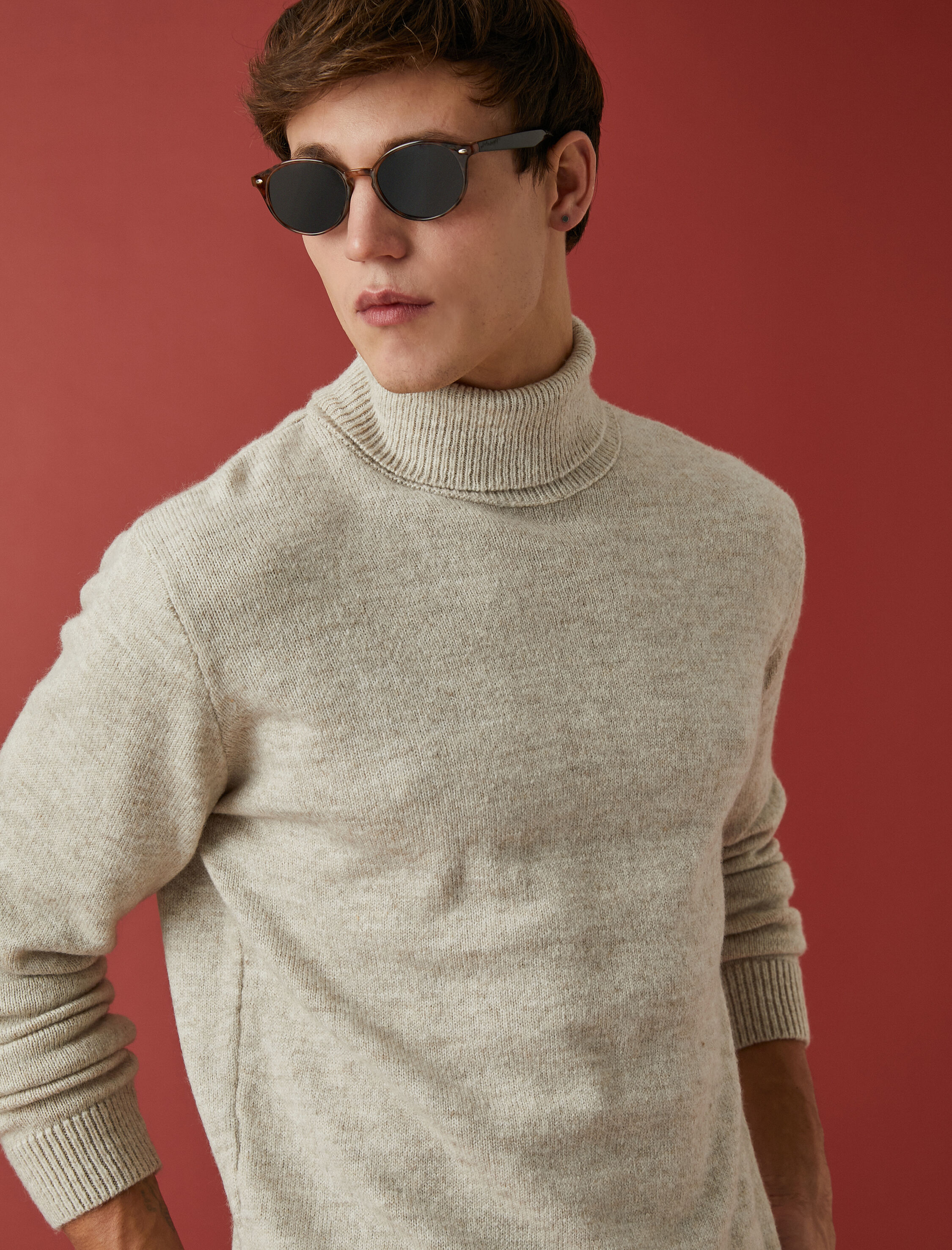   Boğazlı Triko Kazak Uzun Kollu Kırçıllı