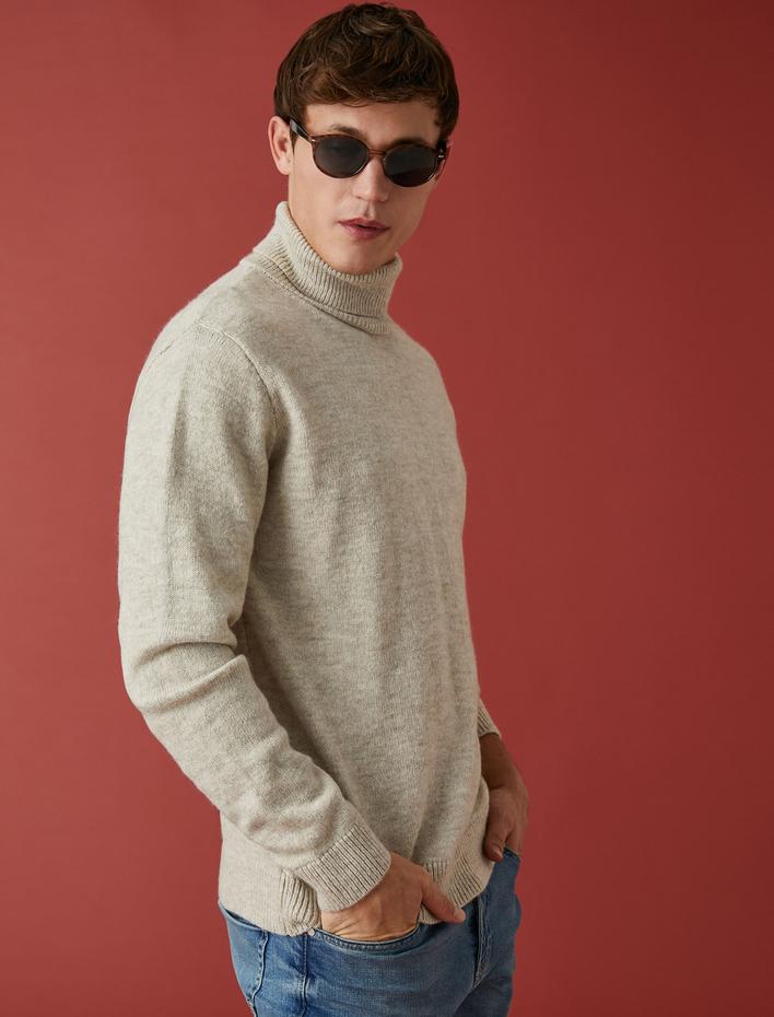  Boğazlı Triko Kazak Uzun Kollu Kırçıllı