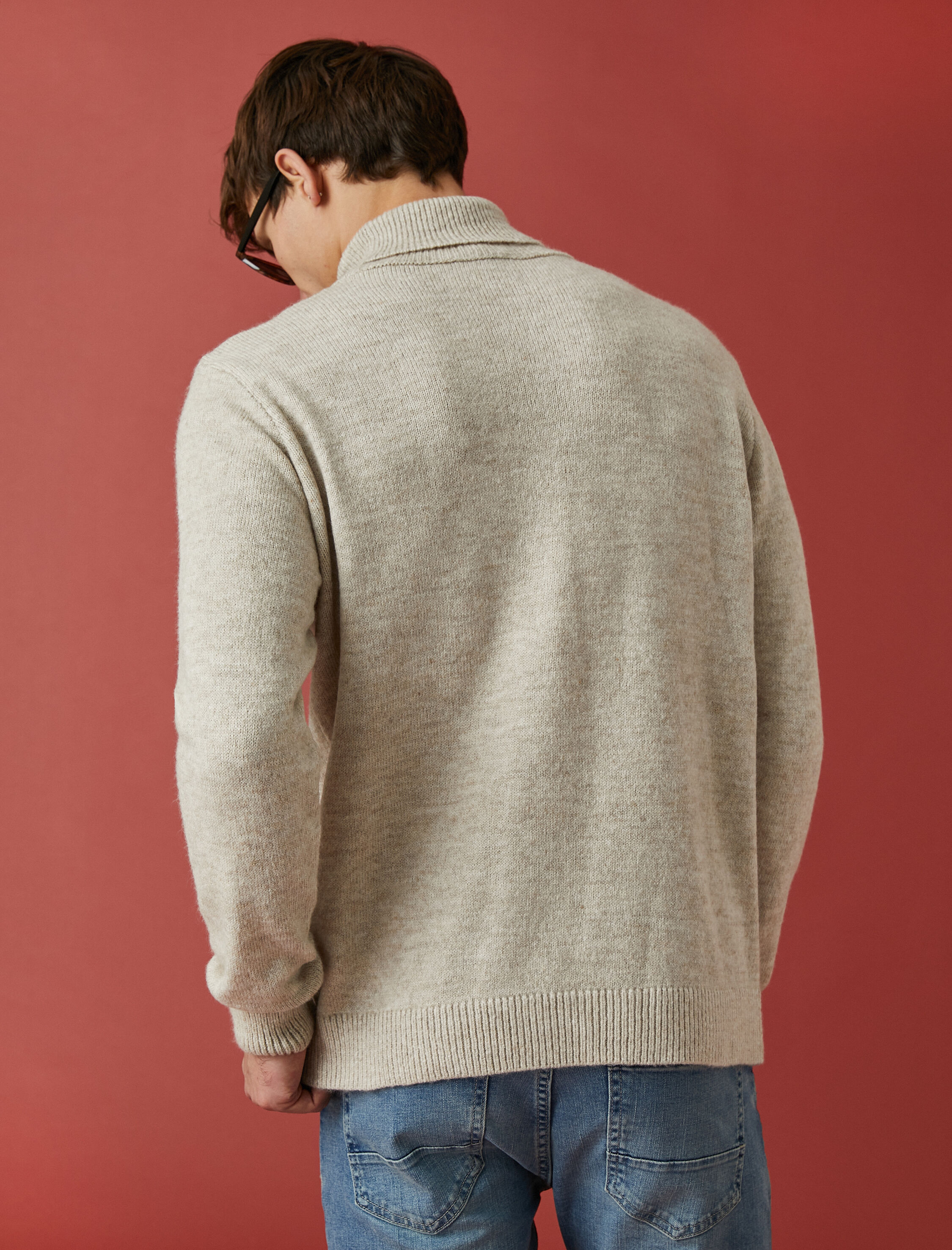   Boğazlı Triko Kazak Uzun Kollu Kırçıllı