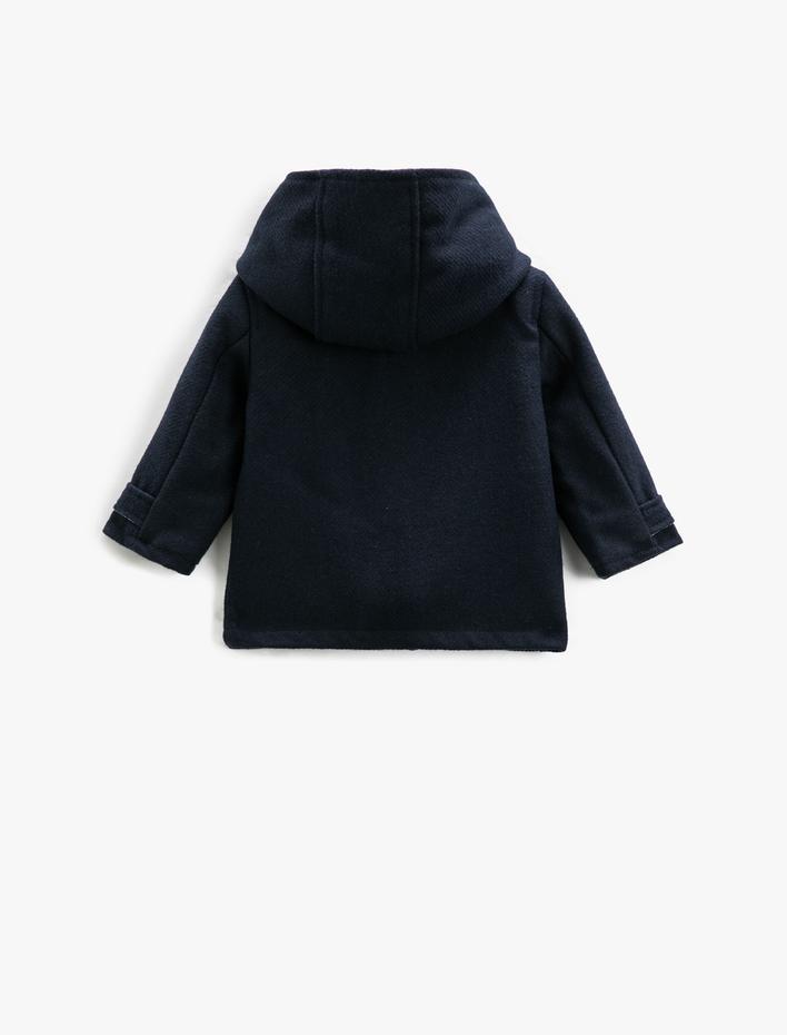 Erkek Bebek Kaşe Kaban Kapşonlu Cepli Astarlı Fermuarlı Düğmeli