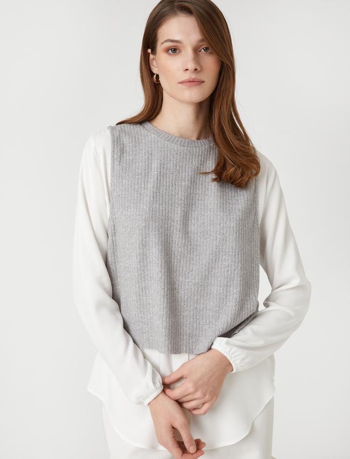  Triko Süveter Detaylı Gömlek Uzun Kollu