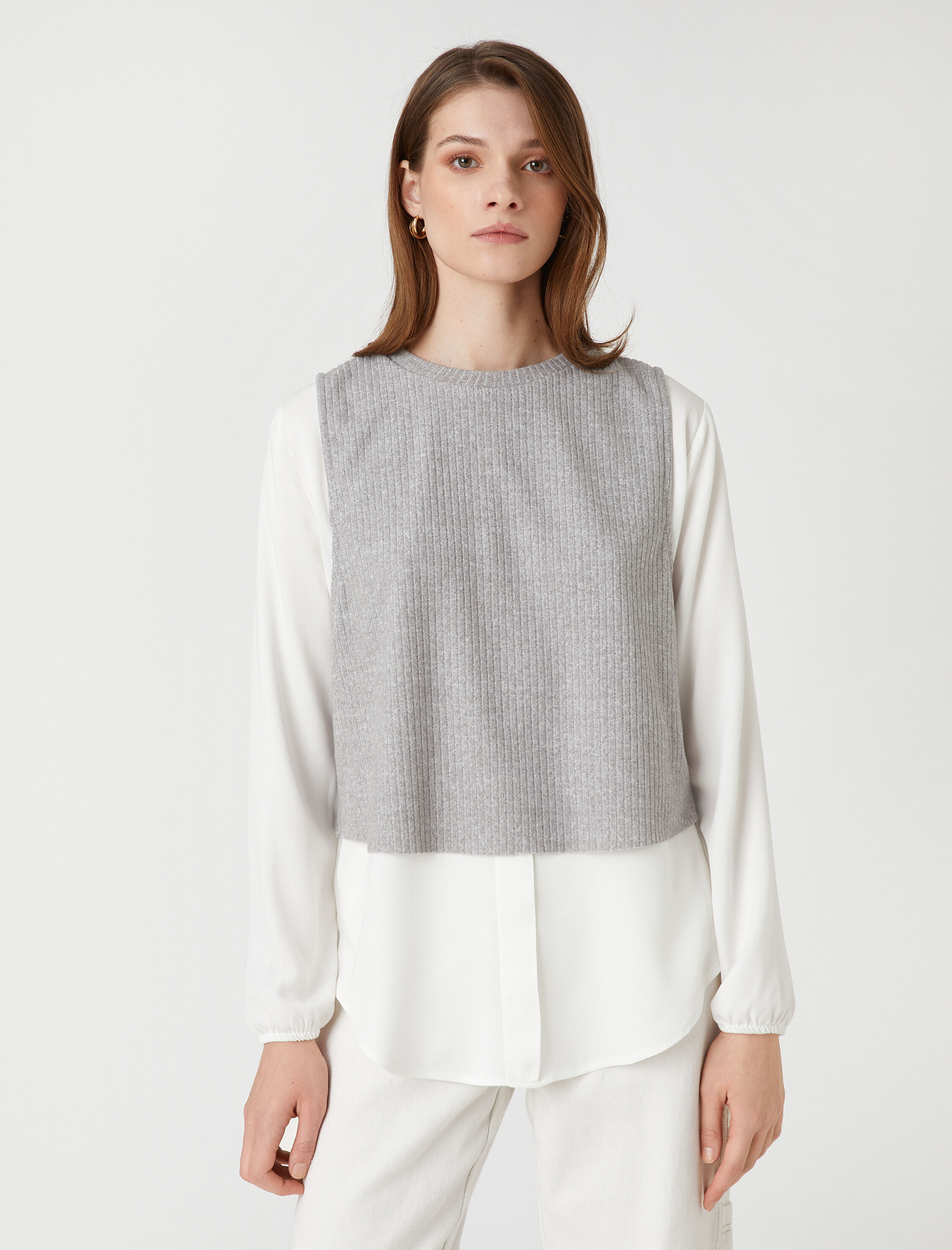   Triko Süveter Detaylı Gömlek Uzun Kollu