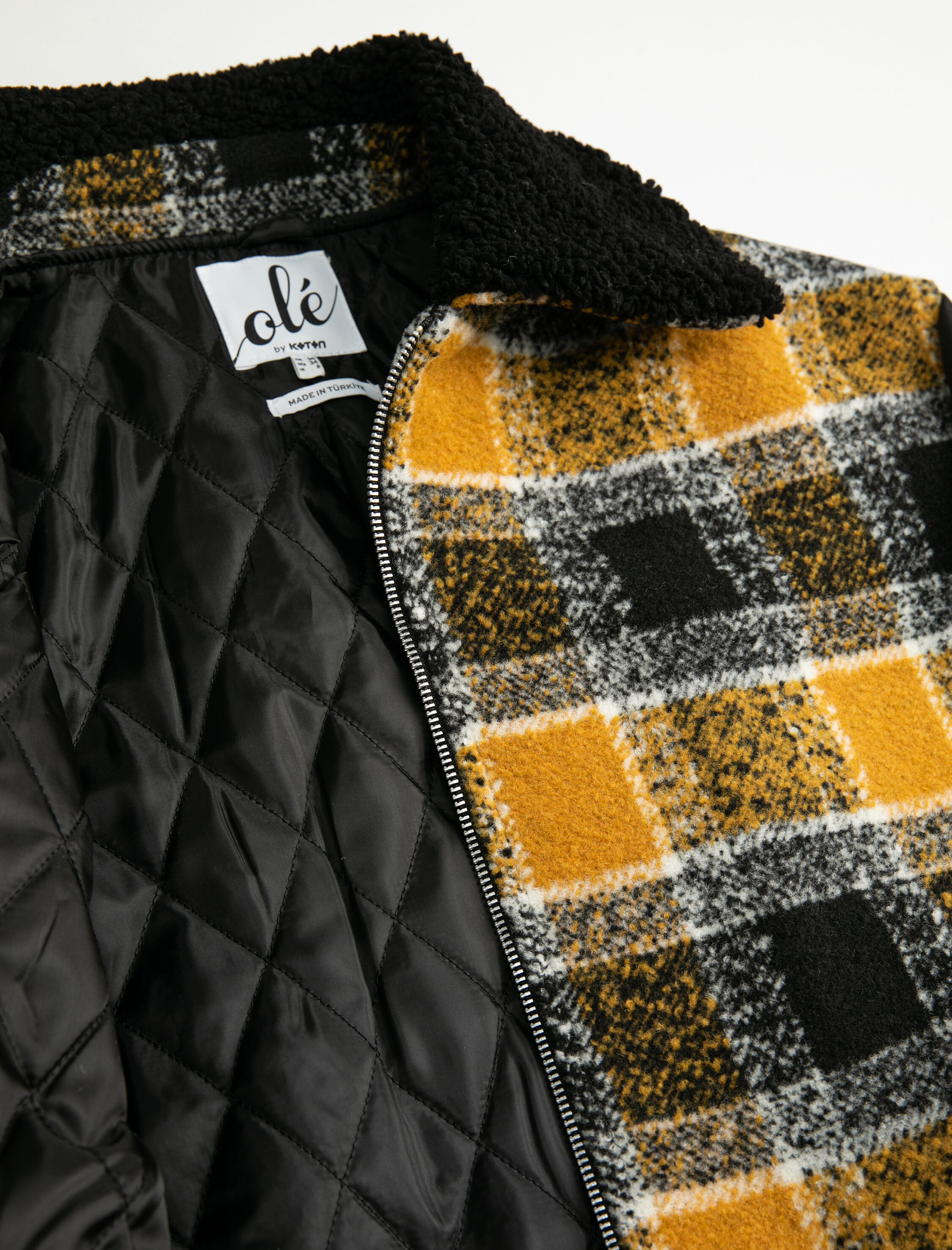 Oversize Ceket Gömlek Yaka Fermuarlı Peluş Deri Görünümlü Kol Detaylı