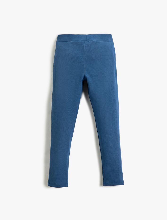 Kız Çocuk Basic Fitilli Tayt Pamuklu Beli Lastikli Etiket Detaylı