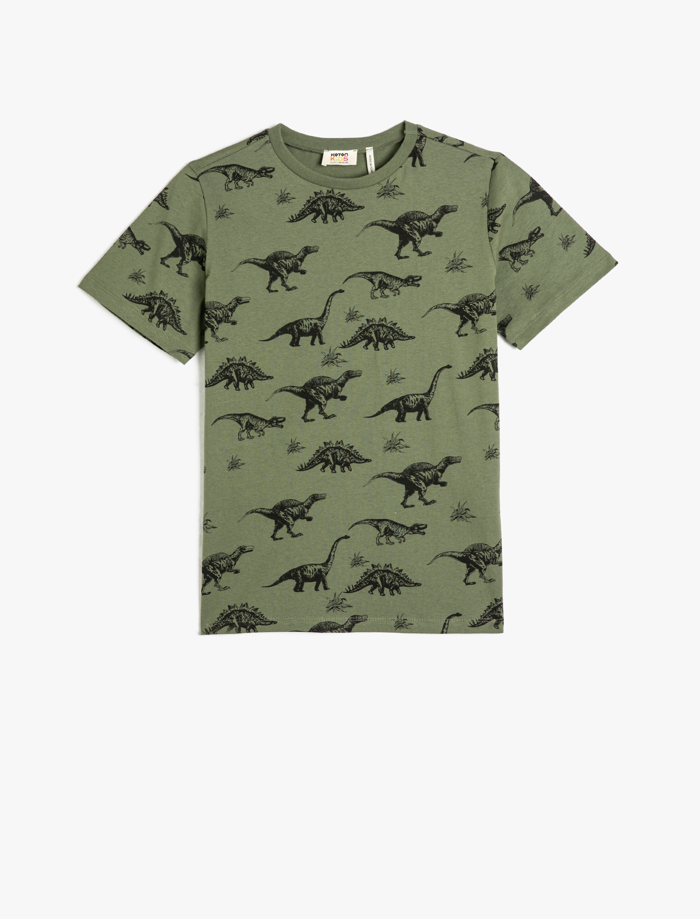  Erkek Çocuk Tişört Dinozor Baskılı Kısa Kollu Bisiklet Yaka Pamuklu