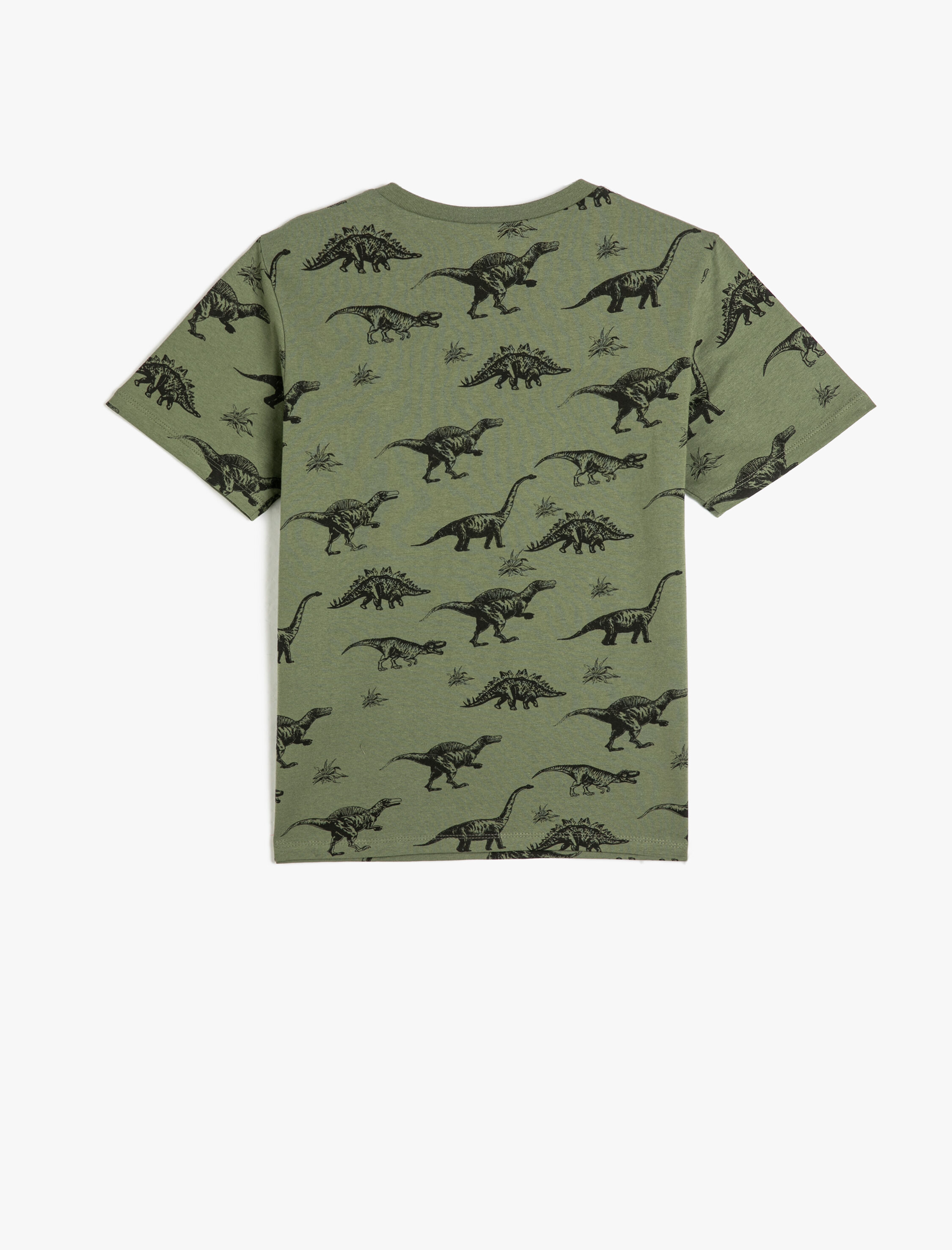  Erkek Çocuk Tişört Dinozor Baskılı Kısa Kollu Bisiklet Yaka Pamuklu