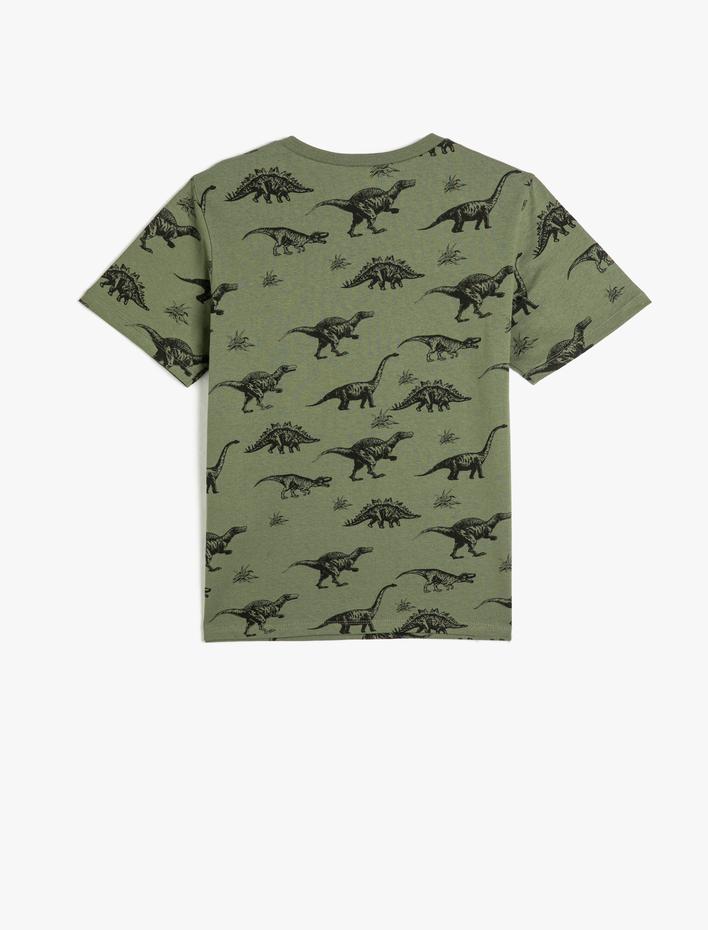 Erkek Çocuk Tişört Dinozor Baskılı Kısa Kollu Bisiklet Yaka Pamuklu