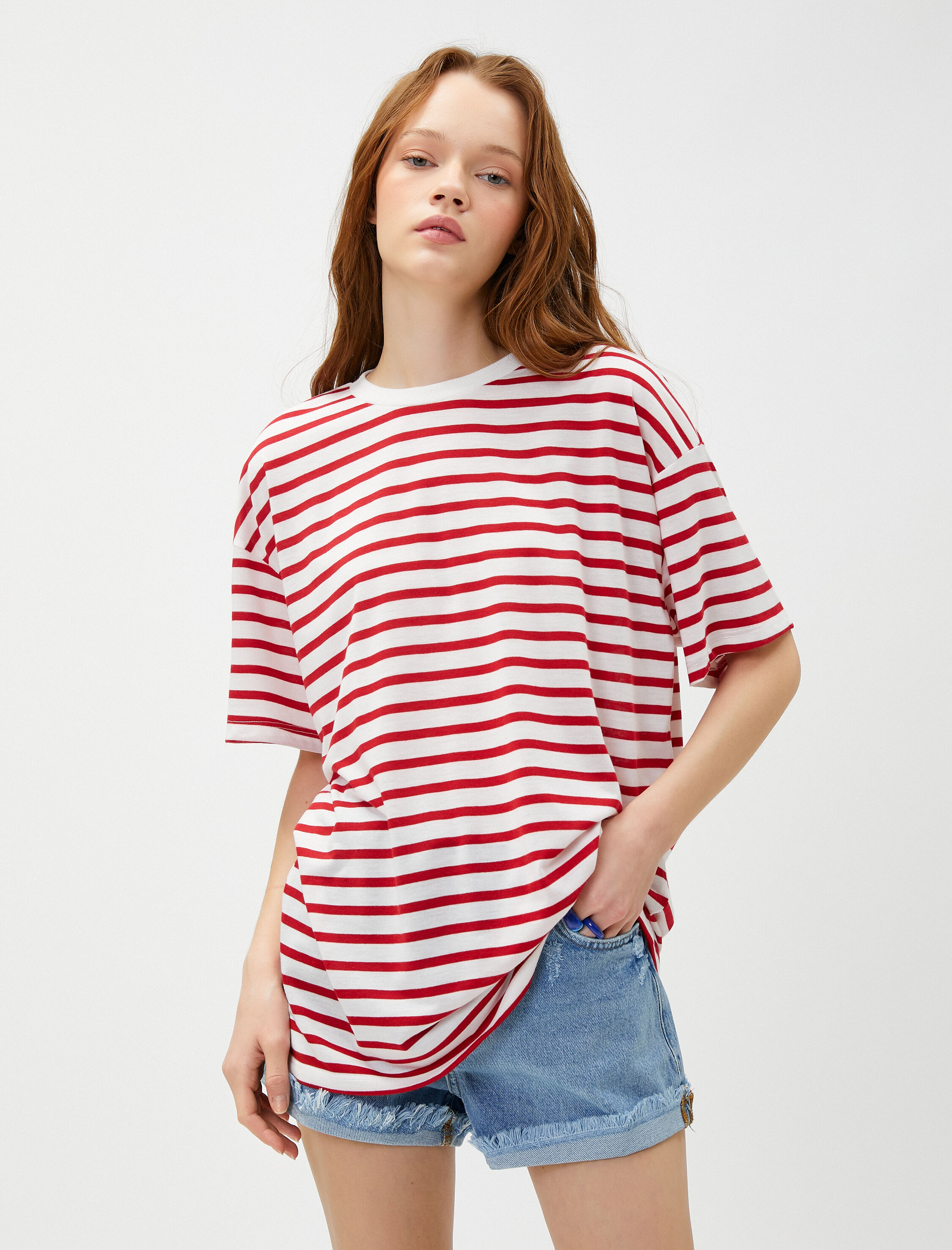   Kısa Kollu Tişört Bisiklet Yaka Viskon Karışımlı