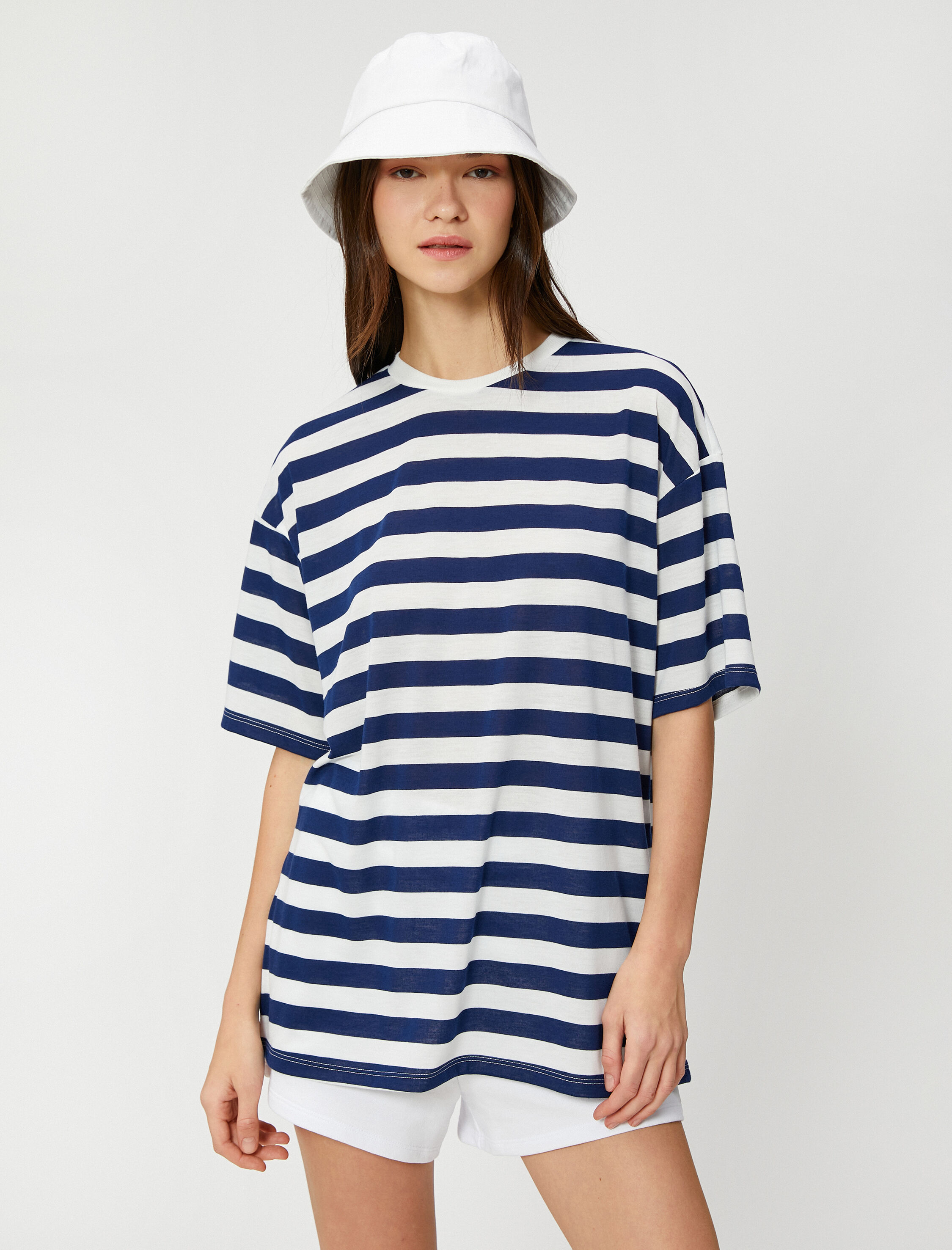   Kısa Kollu Tişört Bisiklet Yaka Viskon Karışımlı