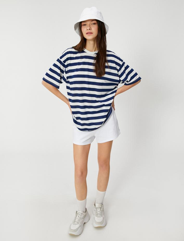  Kısa Kollu Tişört Bisiklet Yaka Viskon Karışımlı