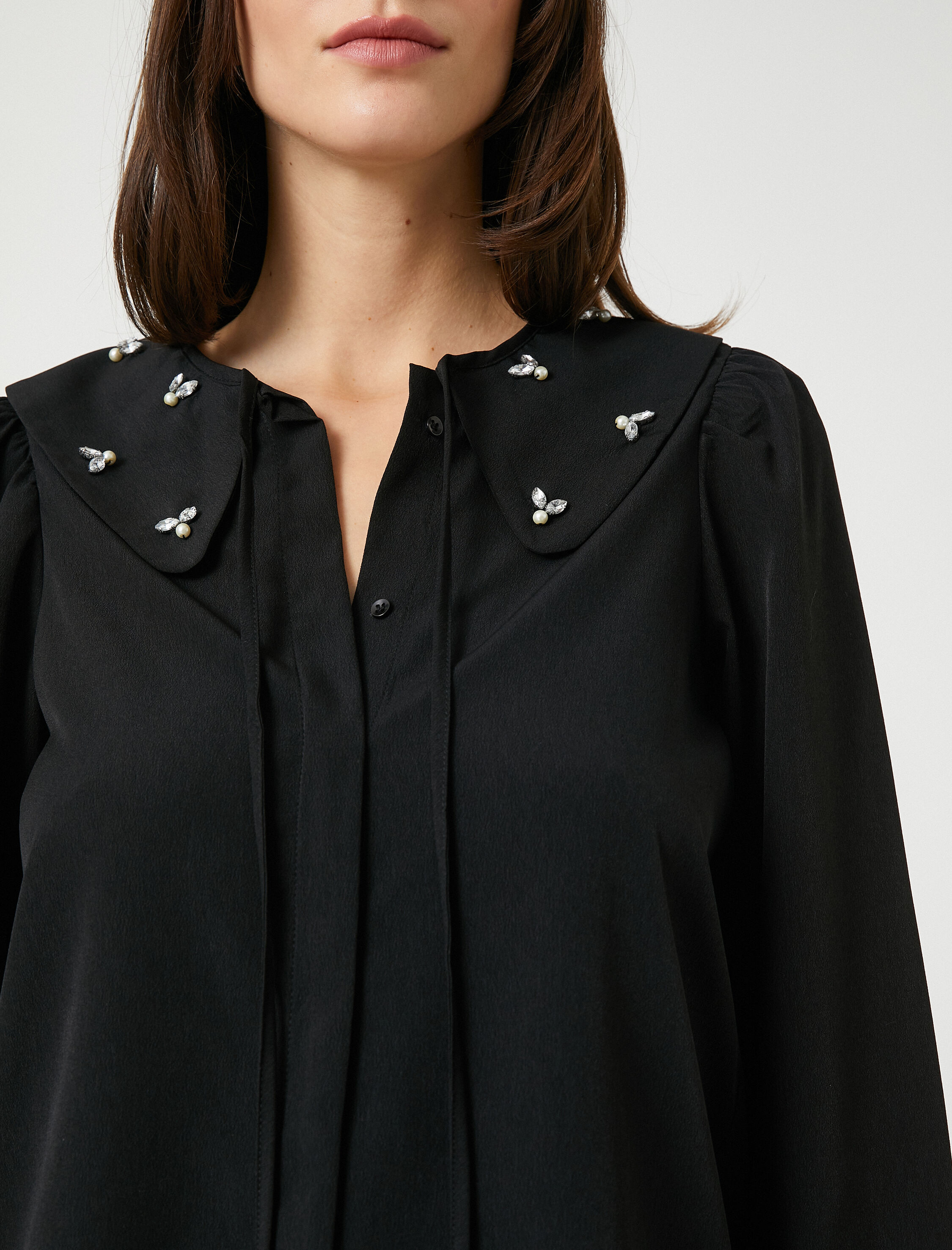   Taşlı Gömlek Bebek Yaka Uzun Kollu