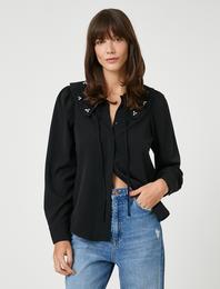 Taşlı Gömlek Bebek Yaka Uzun Kollu