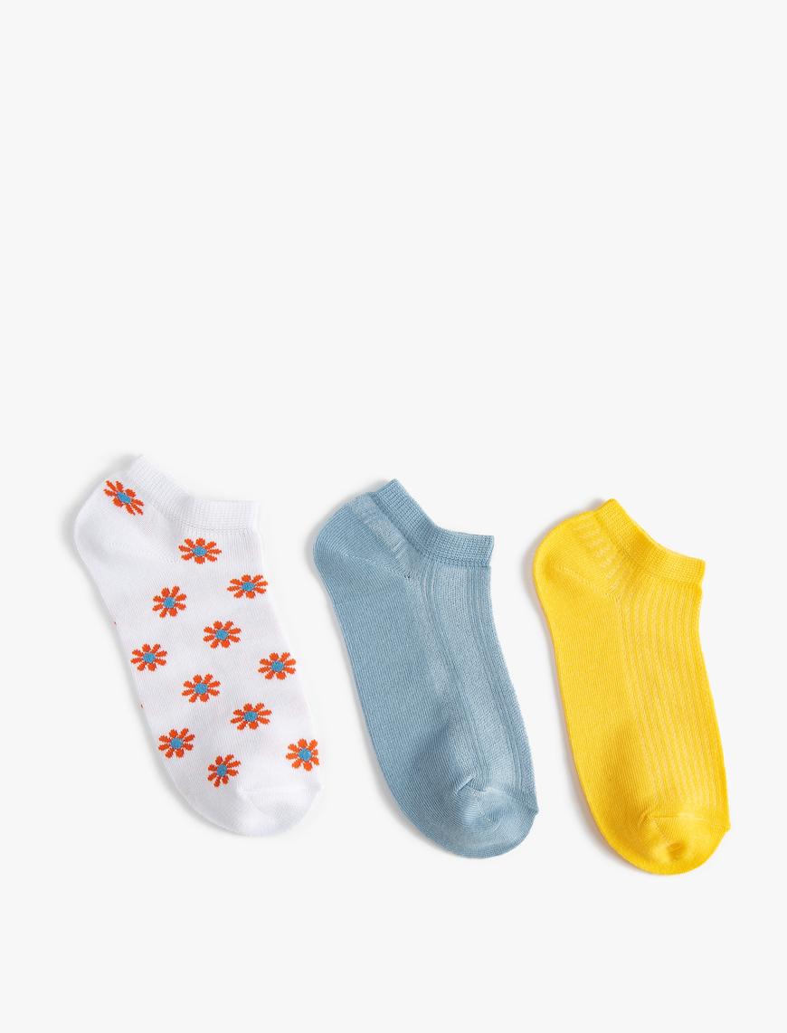  Kadın Çiçekli 3'lü Patik Çorap Seti Çok Renkli