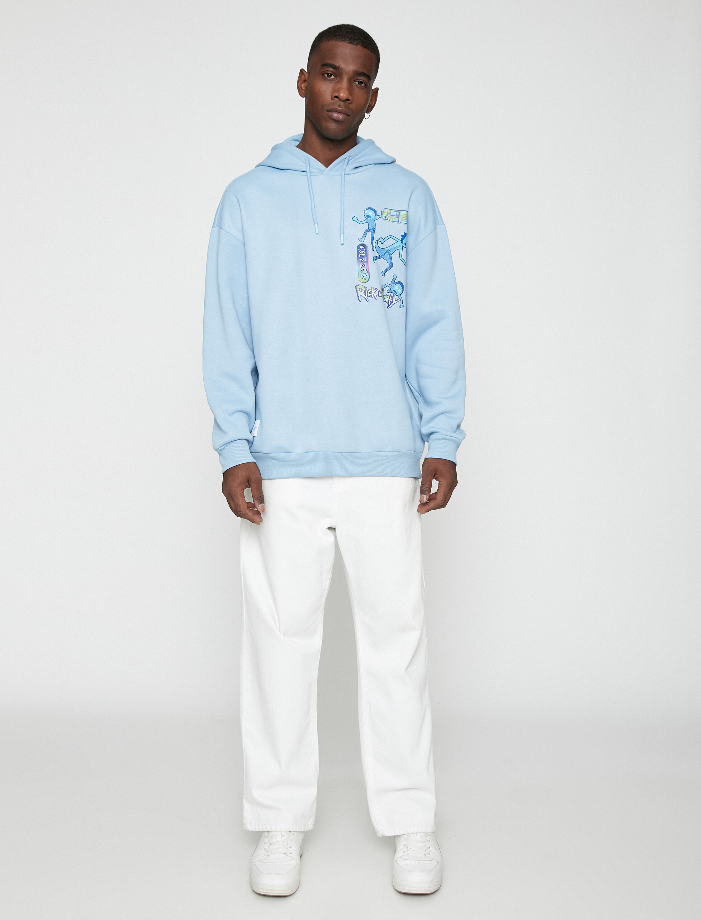   Rick and Morty Kapşonlu Oversize Sweatshirt Şardonlu Lisanslı Baskılı