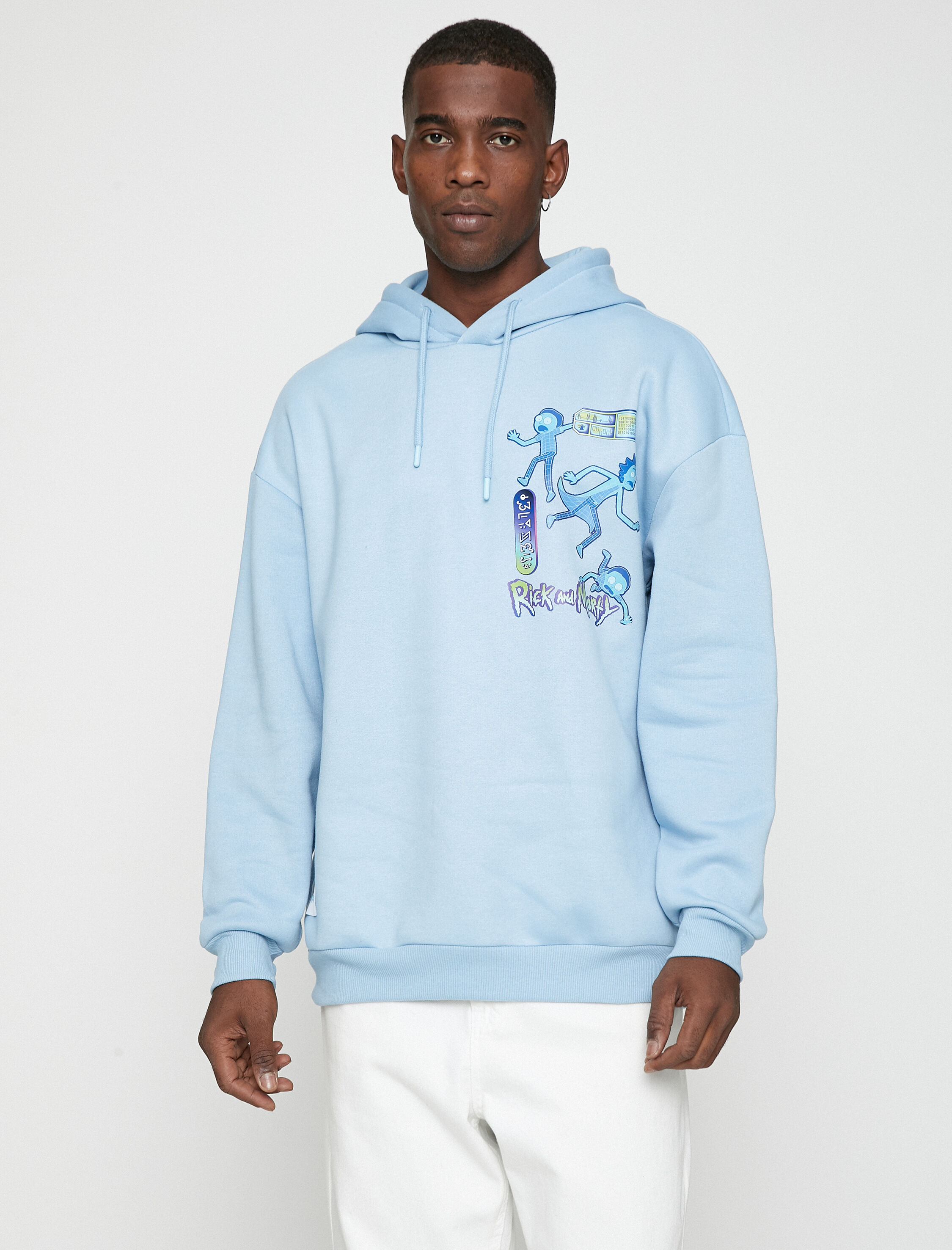   Rick and Morty Kapşonlu Oversize Sweatshirt Şardonlu Lisanslı Baskılı