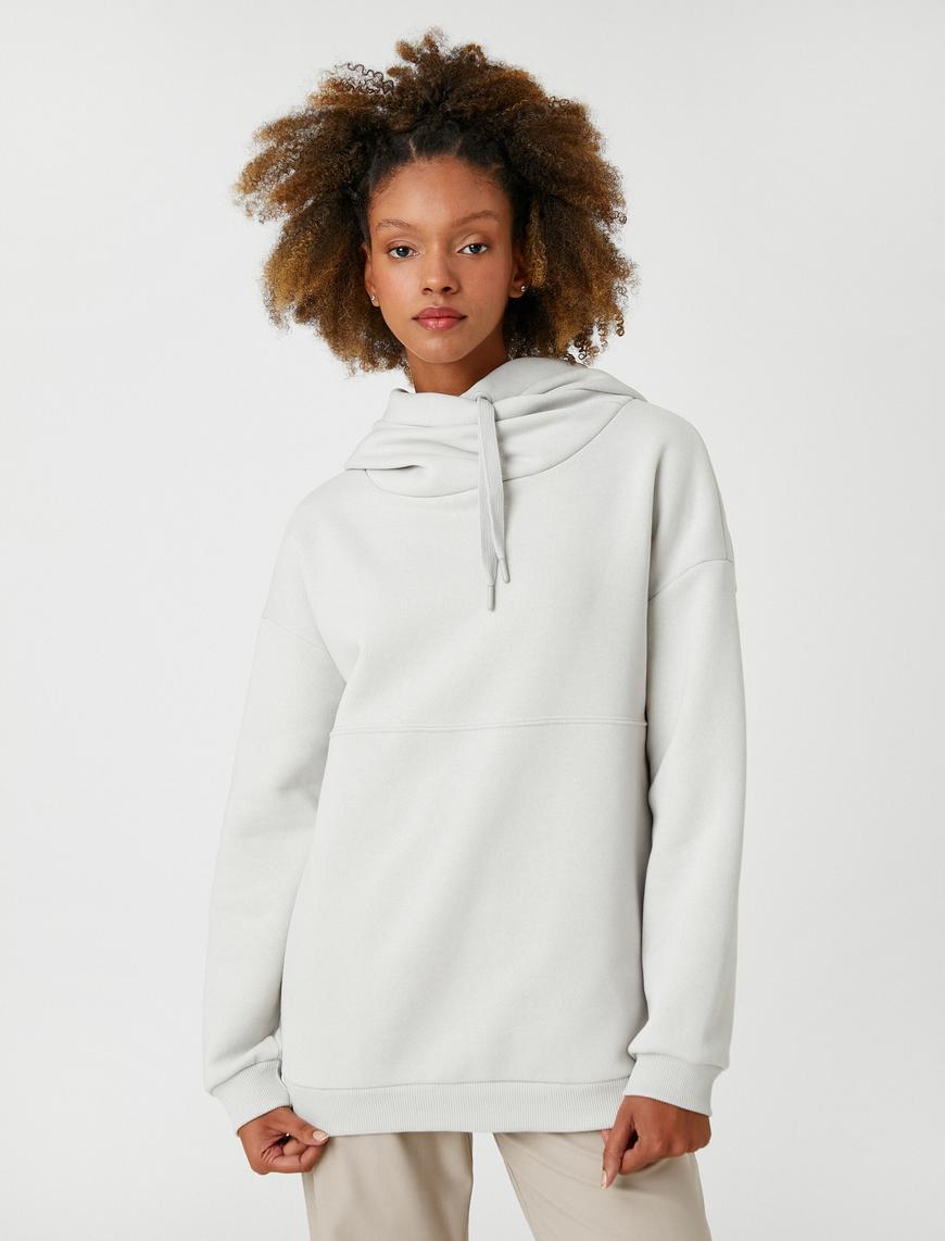   Şardonlu Kapüşonlu Basic Sweatshirt Oversize