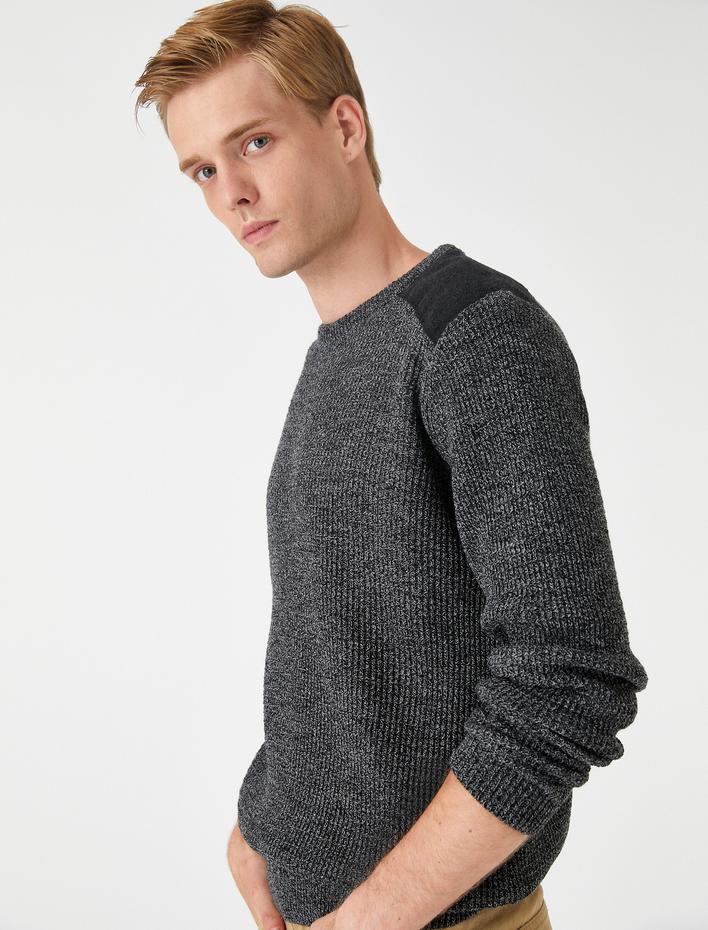  Kırçıllı Triko Kazak Omuz Detaylı Bisiklet Yaka