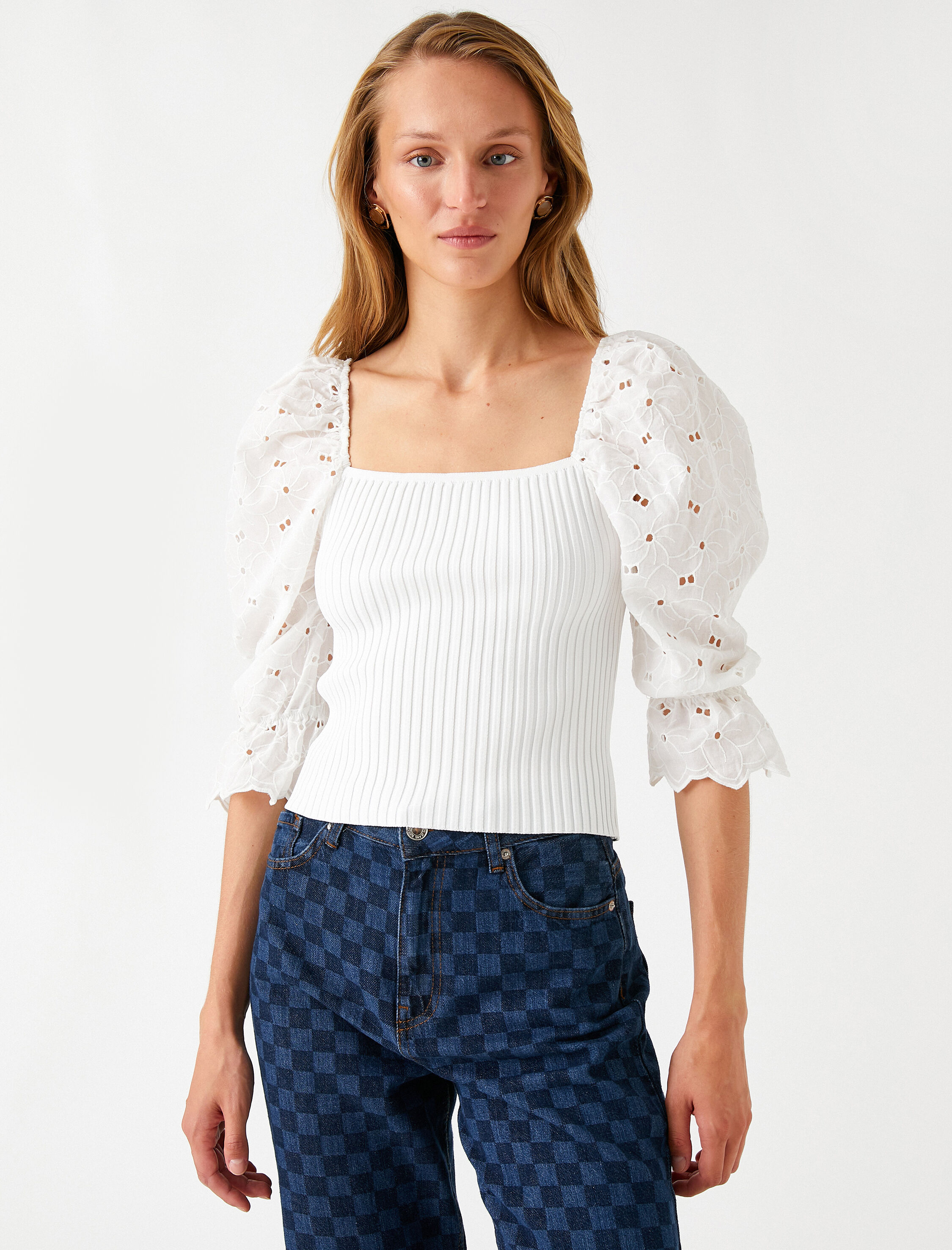   Ribanalı Bluz Fisto Balon Kollu