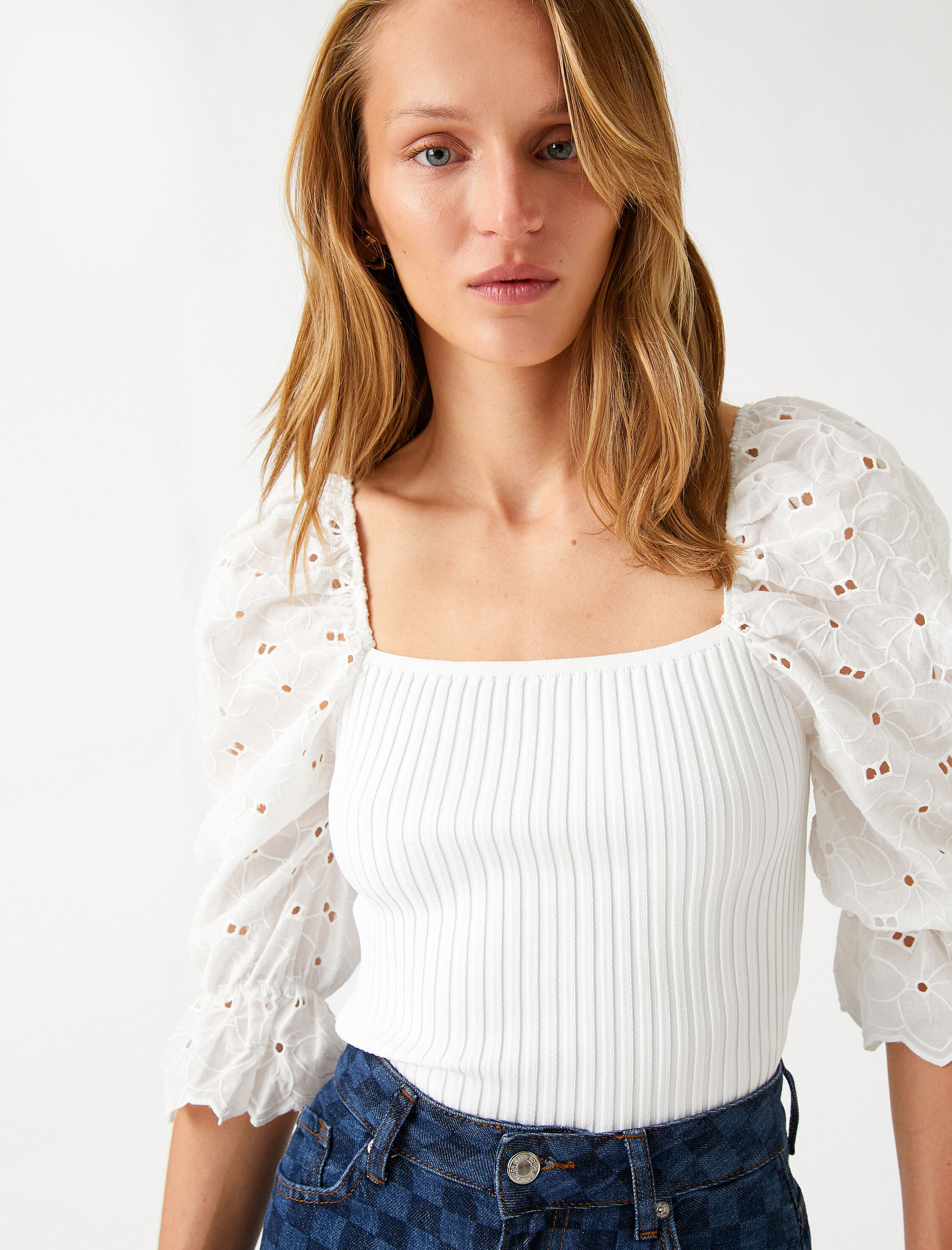   Ribanalı Bluz Fisto Balon Kollu