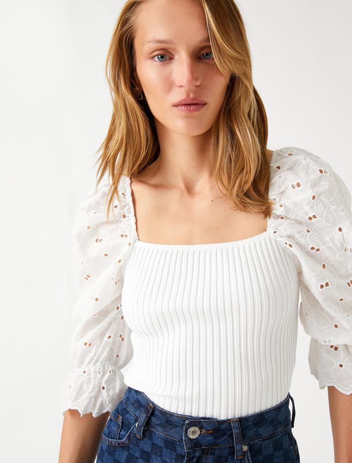  Ribanalı Bluz Fisto Balon Kollu