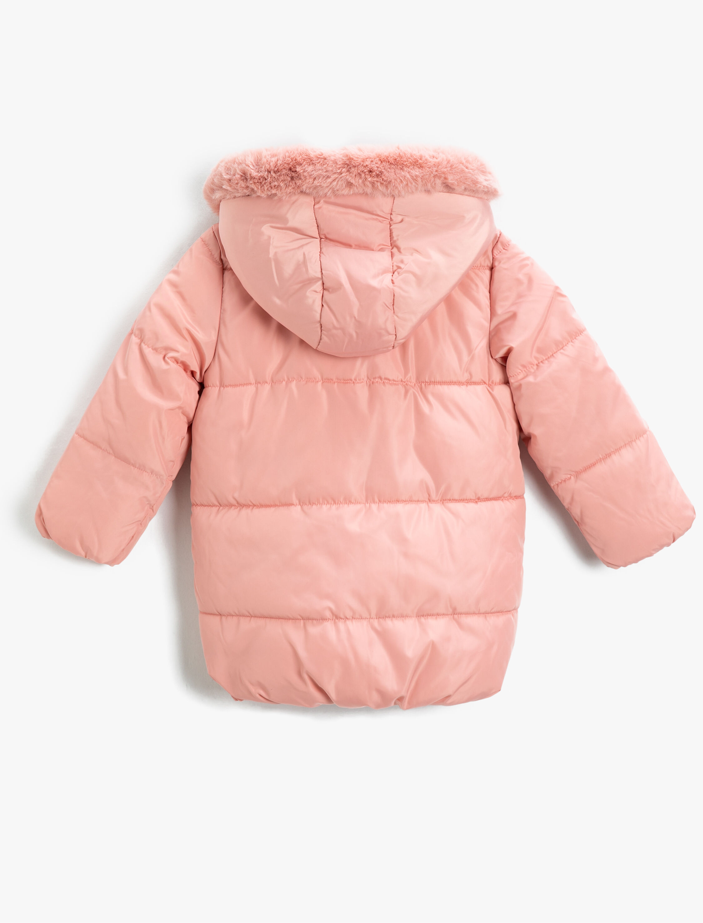  Kız Çocuk Uzun Şişme Mont Peluş Detaylı Cepli