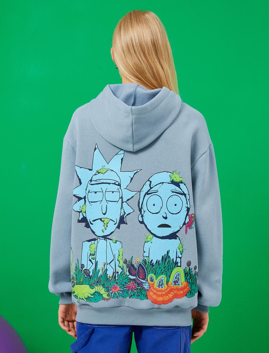   Rick and Morty Lisanslı Sweatshirt Oversize Kapüşonlu İçi Polarlı