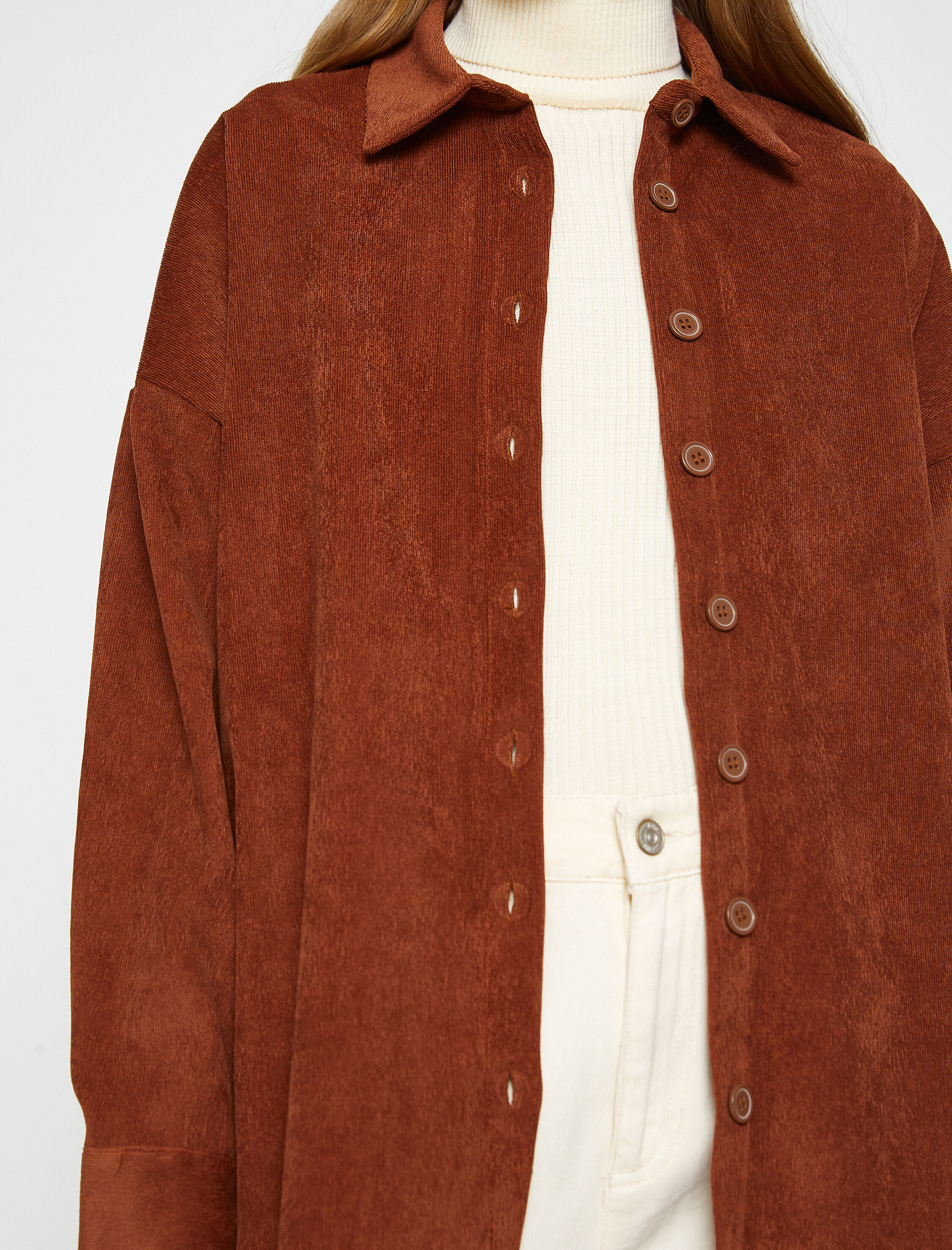   Düğmeli Kadife Gömlek