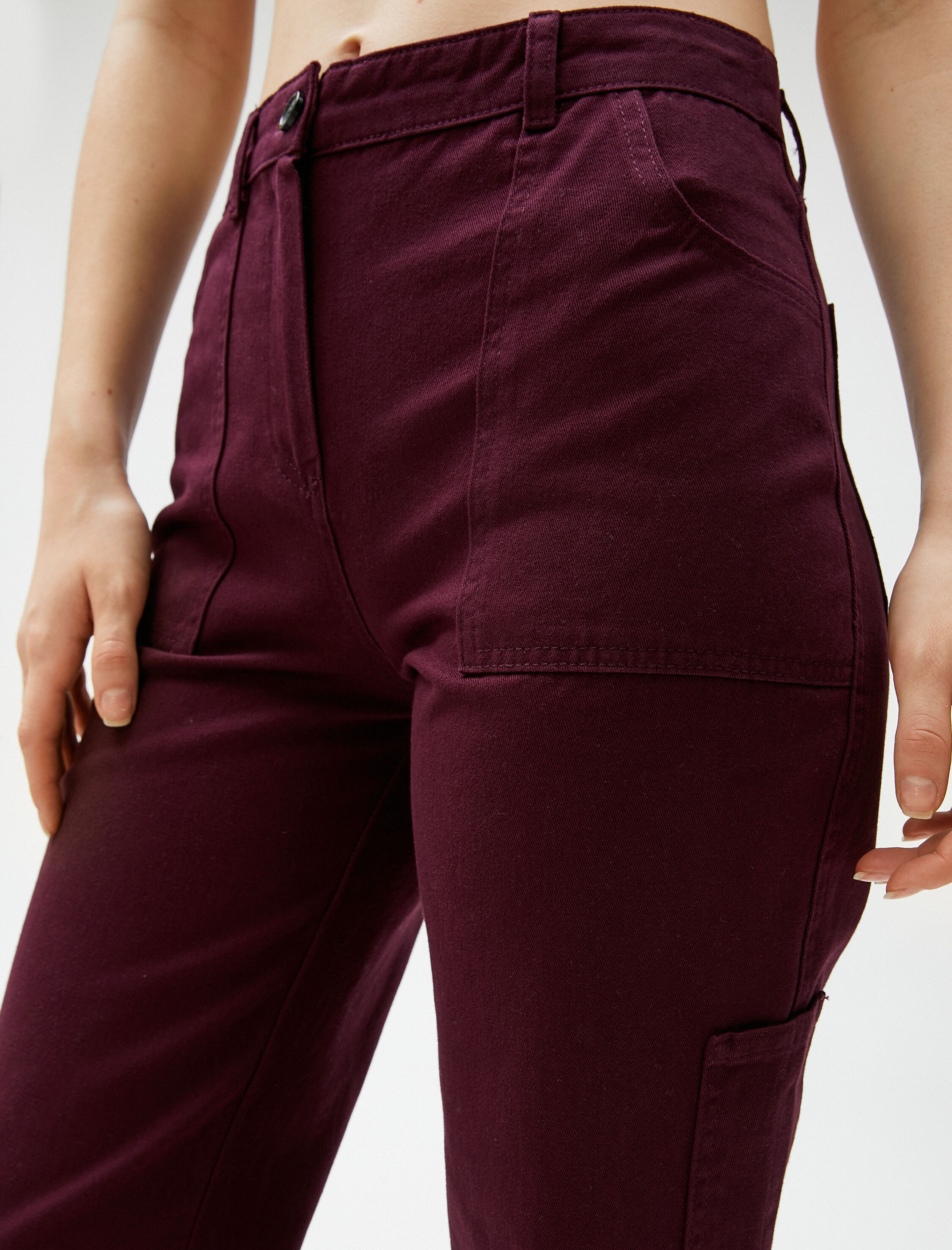   Yüksek Bel Kargo Pantolon Yanları Cep Detaylı