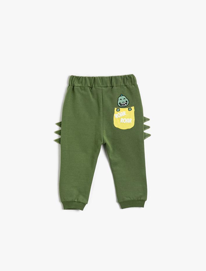 Erkek Bebek Jogger Eşofman Altı Cepli Dinozor Baskı Detaylı Aplikeli Beli Bağlamalı