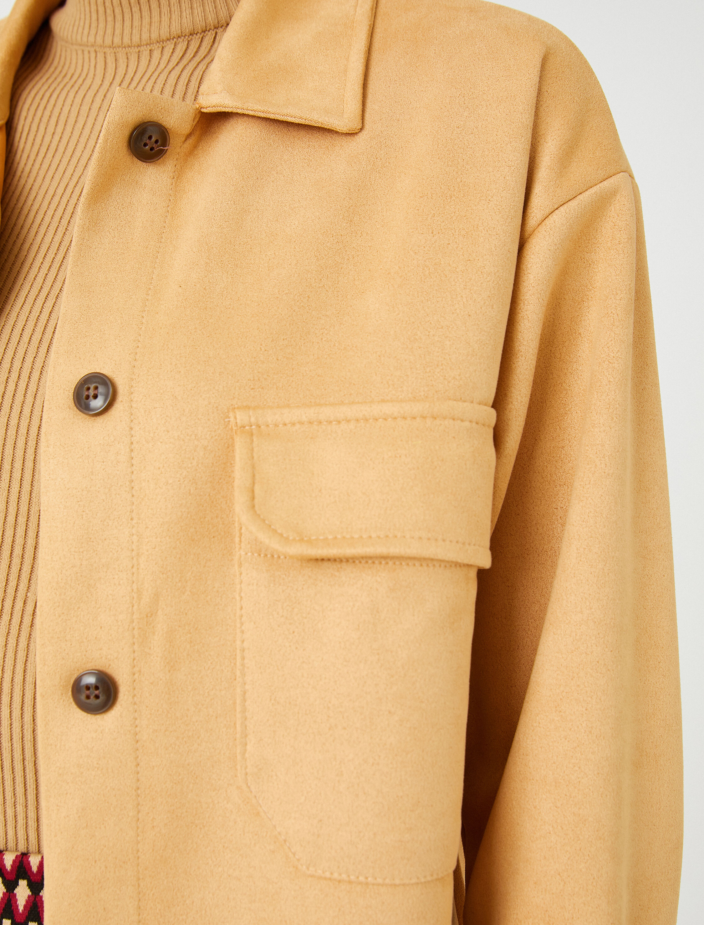   Süet Görünümlü Cepli Oversize Shacket