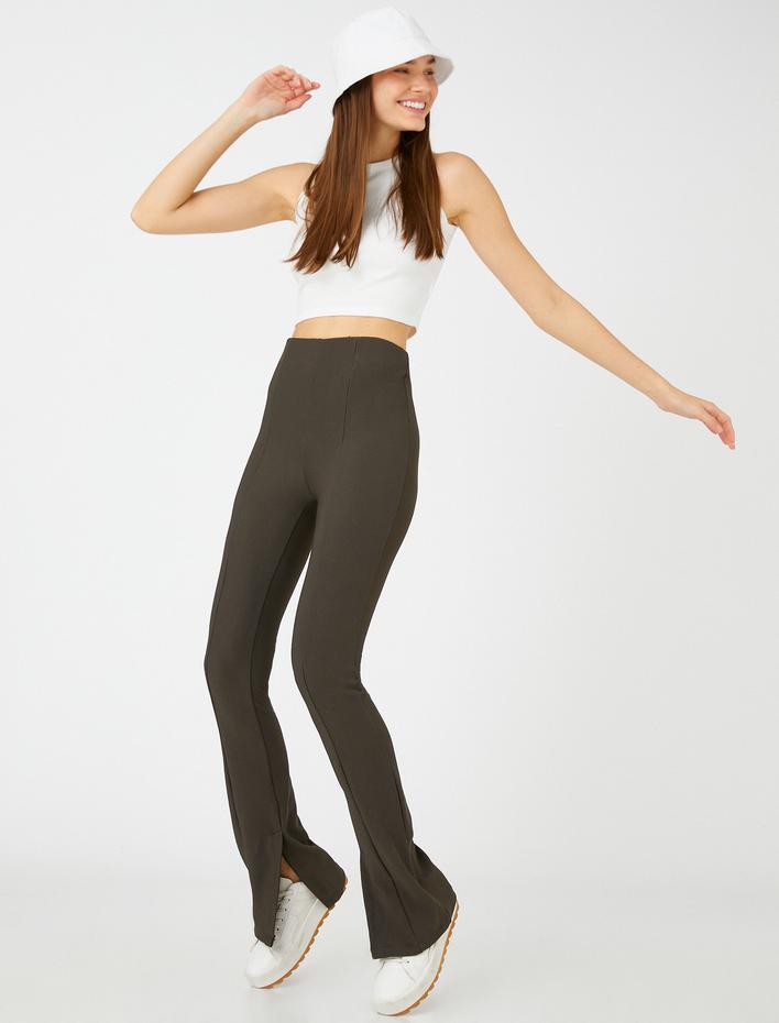  İspanyol Paça Pantolon Yüksek Bel Yırtmaç Detaylı