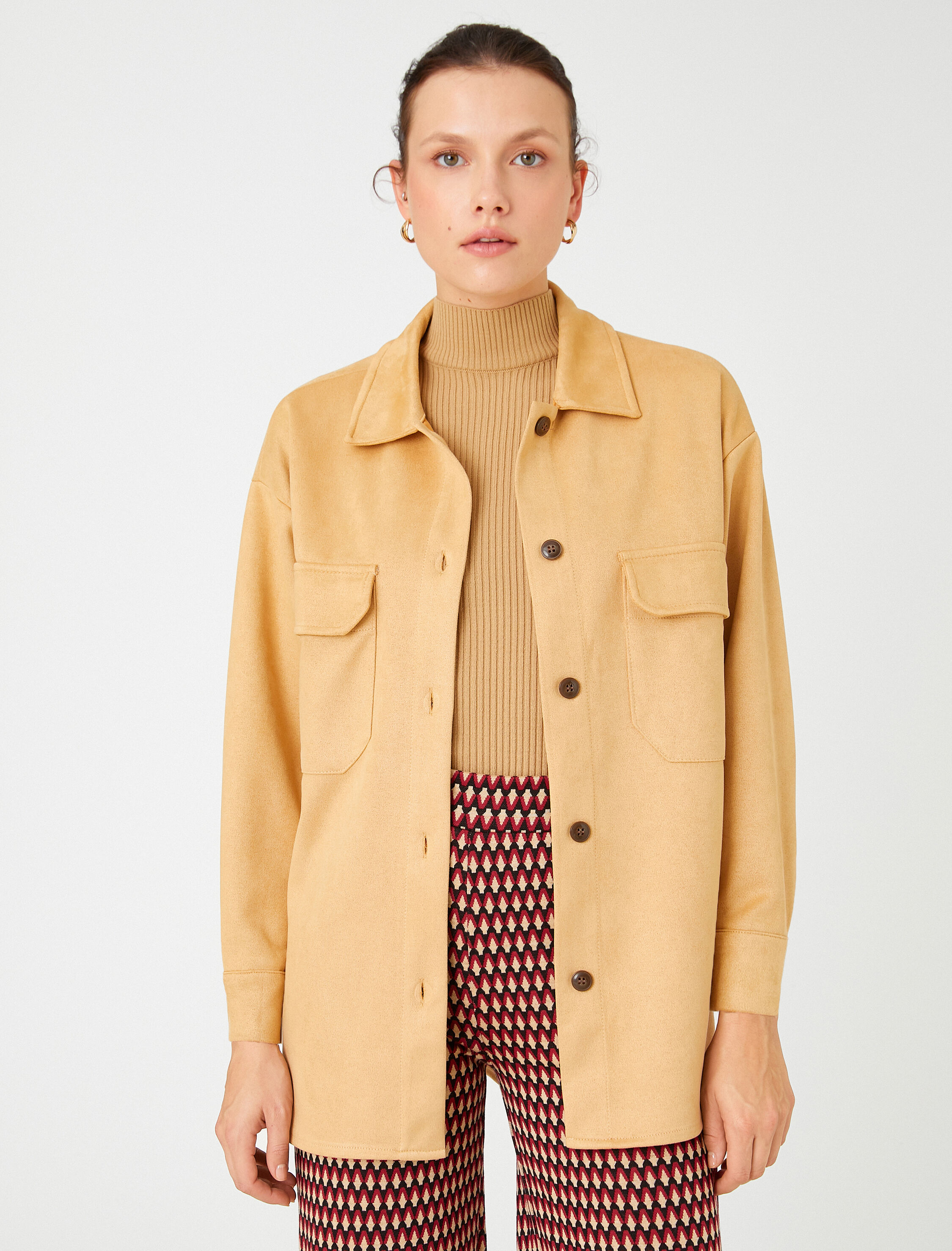   Süet Görünümlü Cepli Oversize Shacket