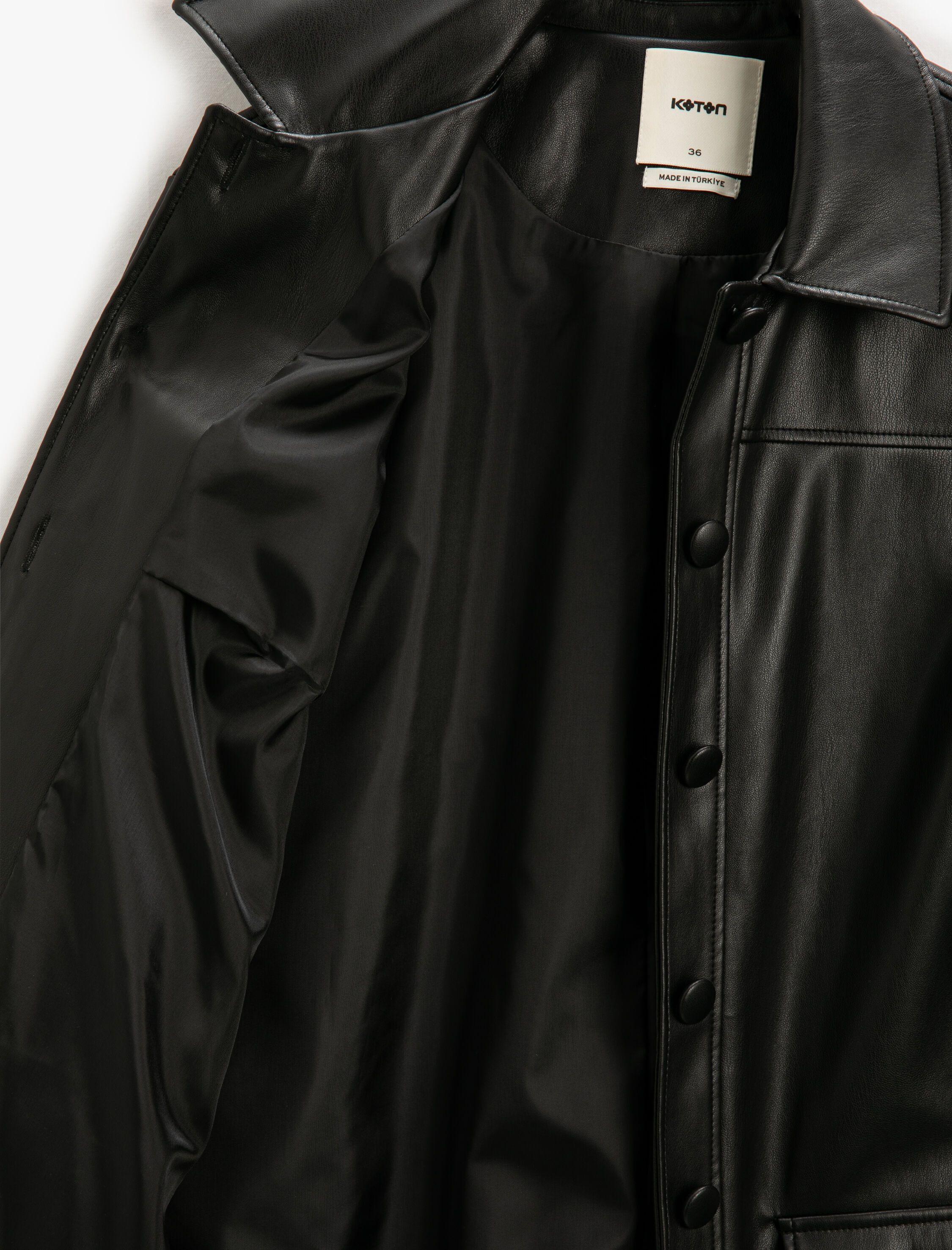   Oversize Suni Deri Ceket Gömlek Yaka Kuşaklı